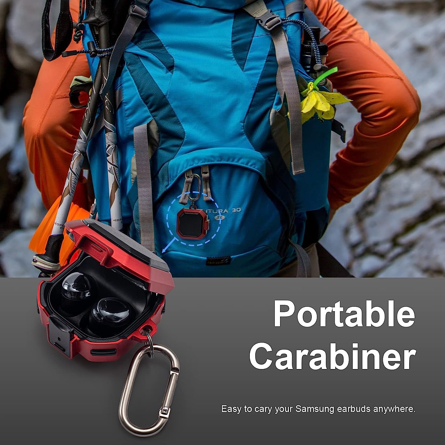 Camofit Armor Case Compatible with Samsung Galaxy Buds 2 / Galaxy Buds Pro/Galaxy Buds Live with Security Lock, Shockproof Protective Skin Cover Compatible with Samsung Earbuds with Keychain (Red)  Camofit   