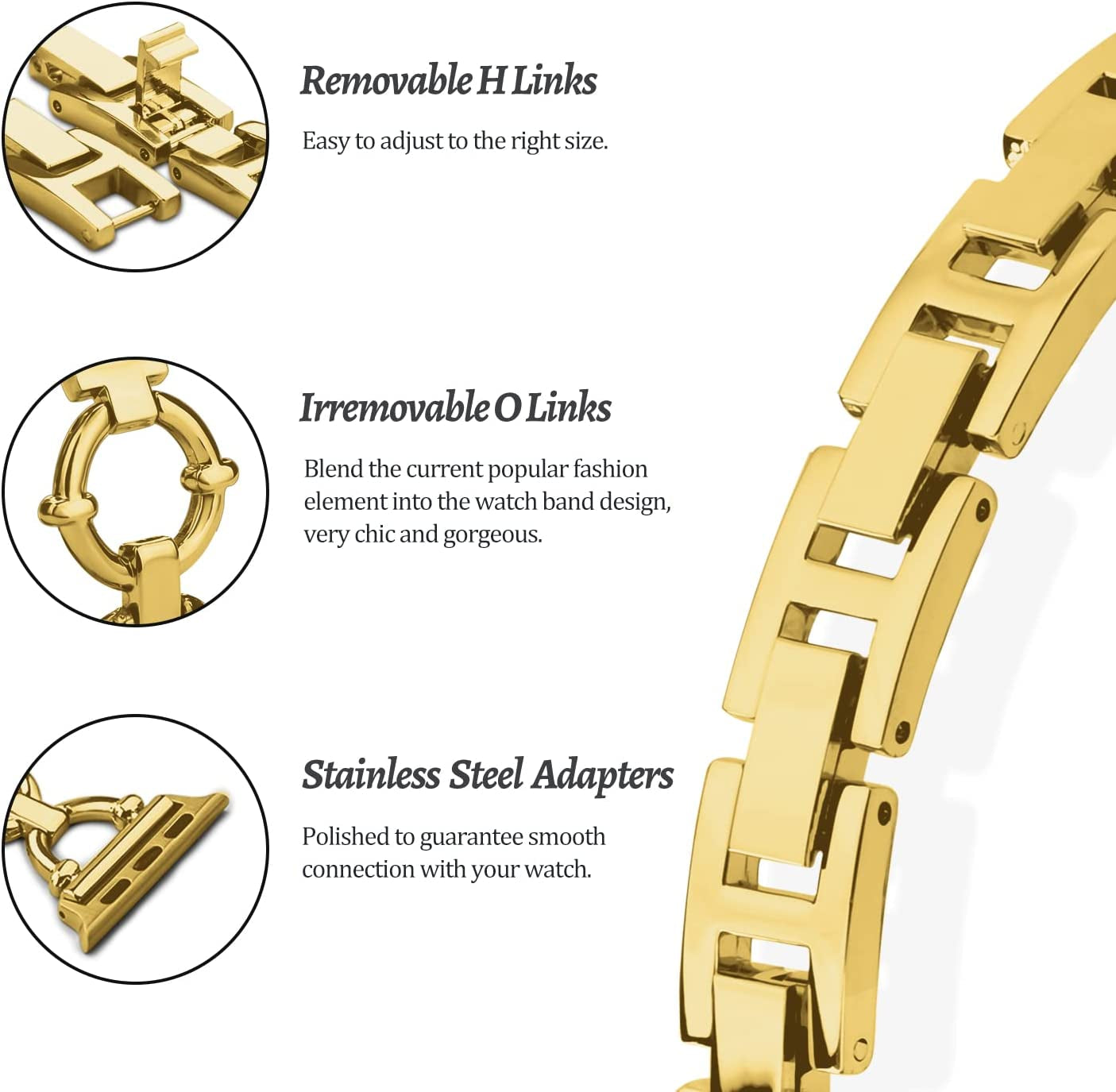 Wutwuk Compatible with Apple Watch Band 38Mm 40Mm 41Mm, Iwatch Bands Strap for Apple Watch SE Series 8 7 6 5 4 3 2 1, Women Dressy Roman Numerals Bangle Bracelets Set, Gold  wutwuk   