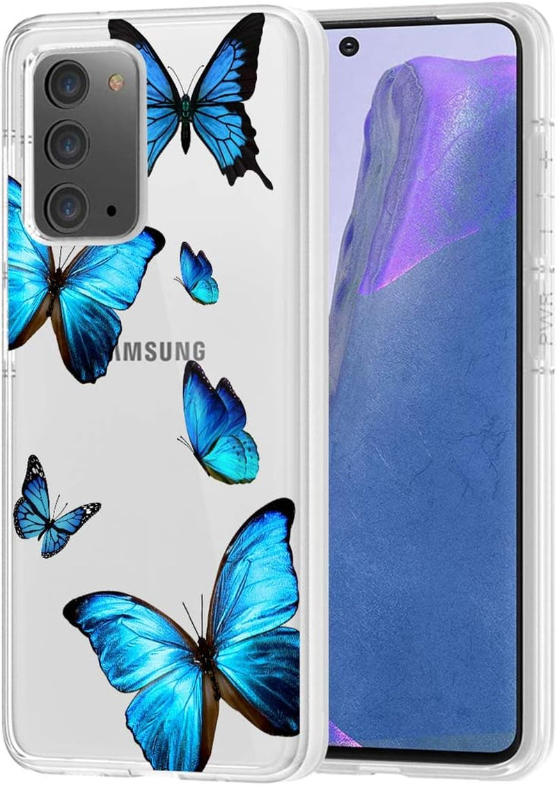 Zoeirc Case for Galaxy Note 20 5G, Samsung Note 20 Clear Case for Girls, Soft TPU 360 Full Body Shockproof Hybrid Bumper Crystal Clear Phone Case Cover for Samsung Galaxy Note 20 (Blue Butterfly)  Zoeirc Clear Butterfly  
