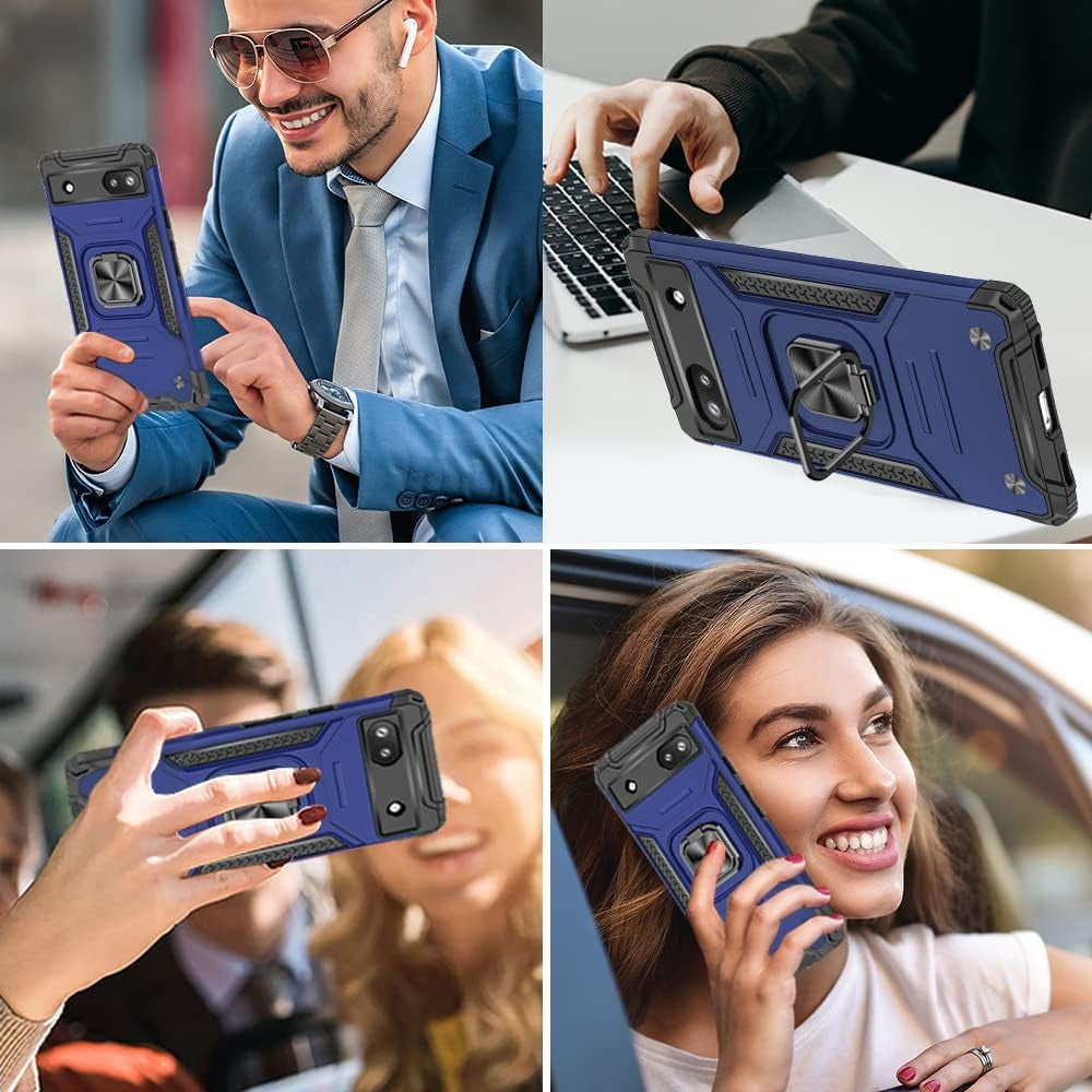 For Pixel 6A Case, Google Pixel 6A Case with HD Screen Protector, 360°Military Grade Rotatable Kickstand (Heavy Duty) Shockproof Protective Cases for Pixel 6A Case (Blue)  HNHYGETE   