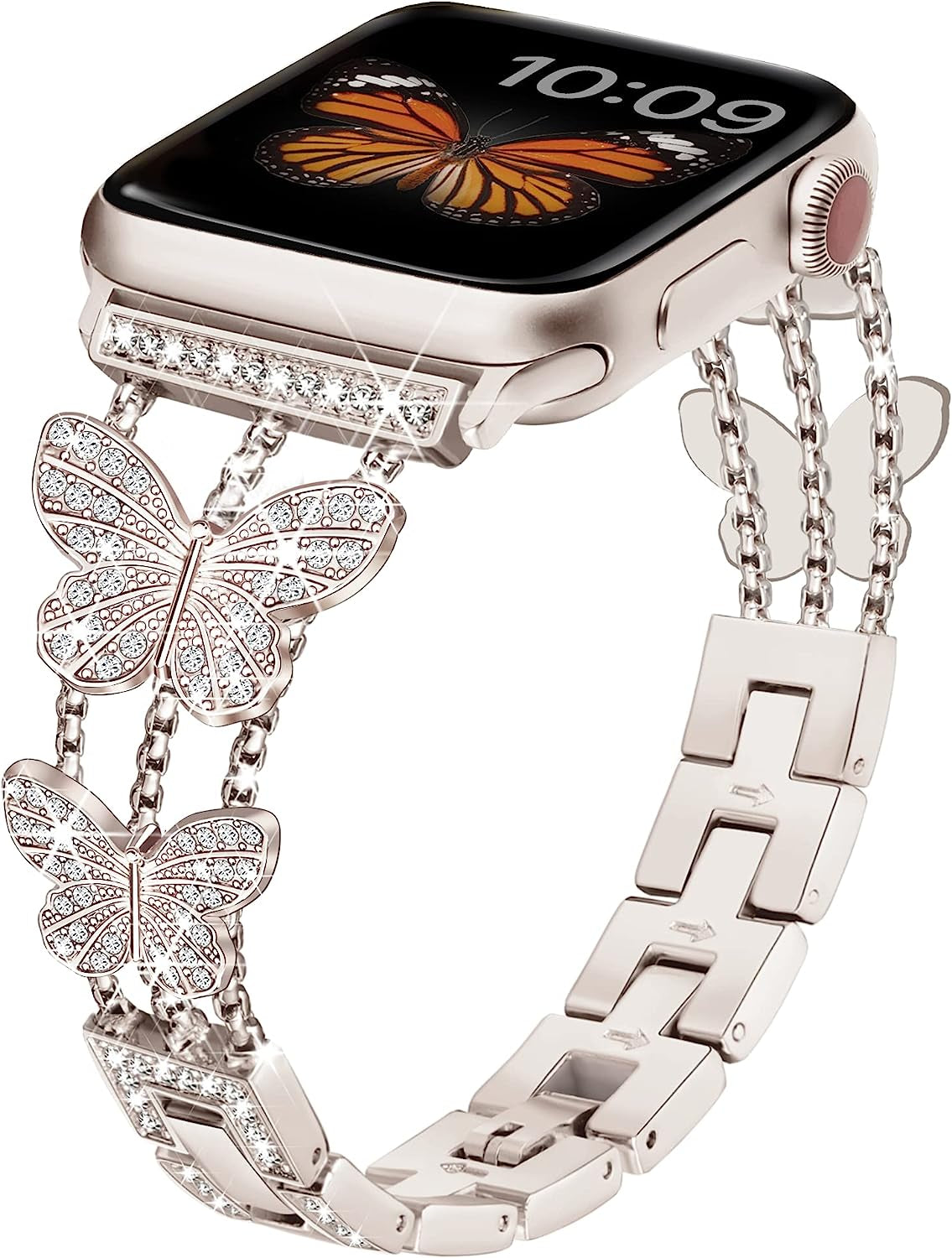 Apple Watch Band Metal Compatible with Apple Watch Ultra Series 8 SE 7 6 5 4 3 2 1, Iwatch Bands for Women Girl, Jewelry Bling Diamond Butterfly Apple Watch Bands for Iwatch 40Mm 38Mm 41Mm (Starlight)  Aniaboho   