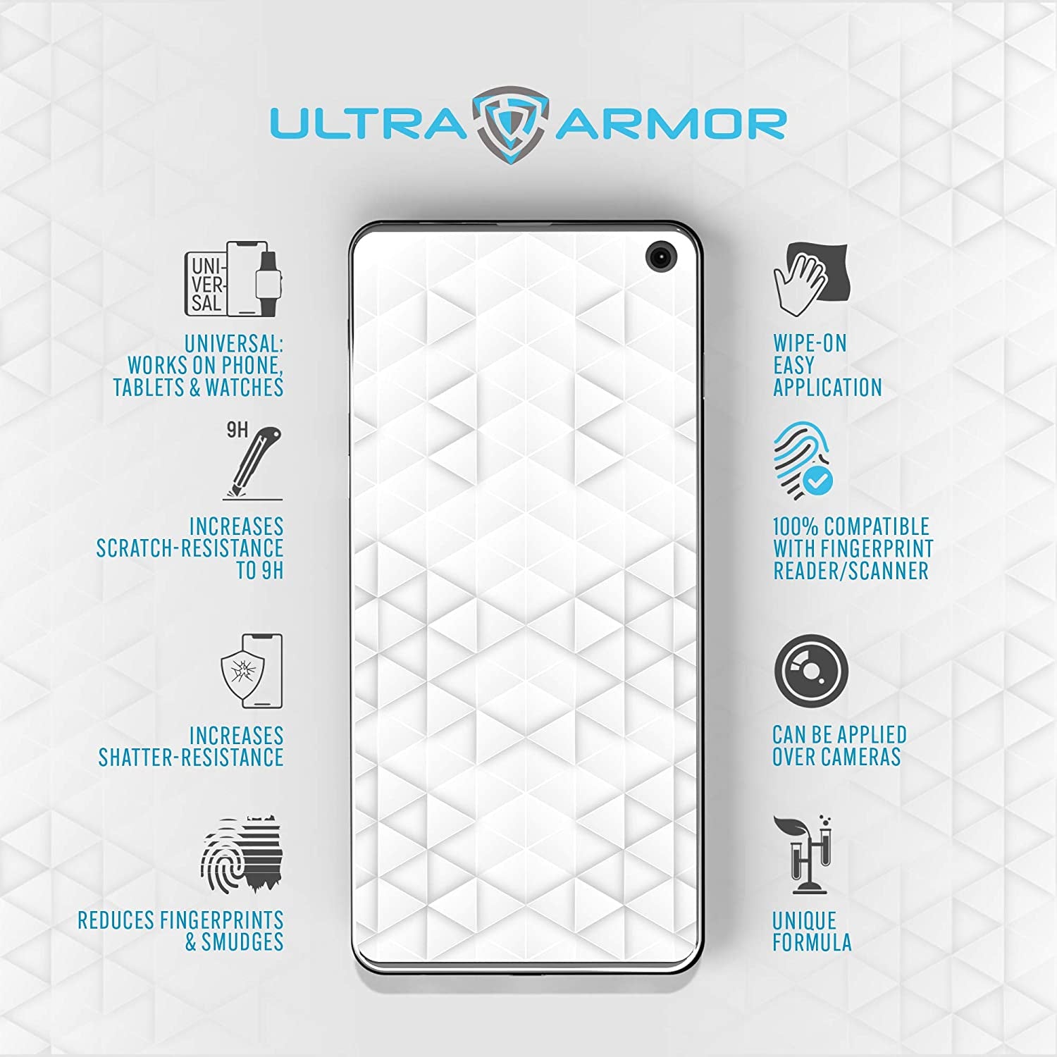 Ultra Armor Liquid Glass Screen Protector for All Smartphones Tablets and Watches Wipe on Scratch and Crack Resistant Nano Protection for up to 4 Devices - Bottle  ULTRA ARMOR   