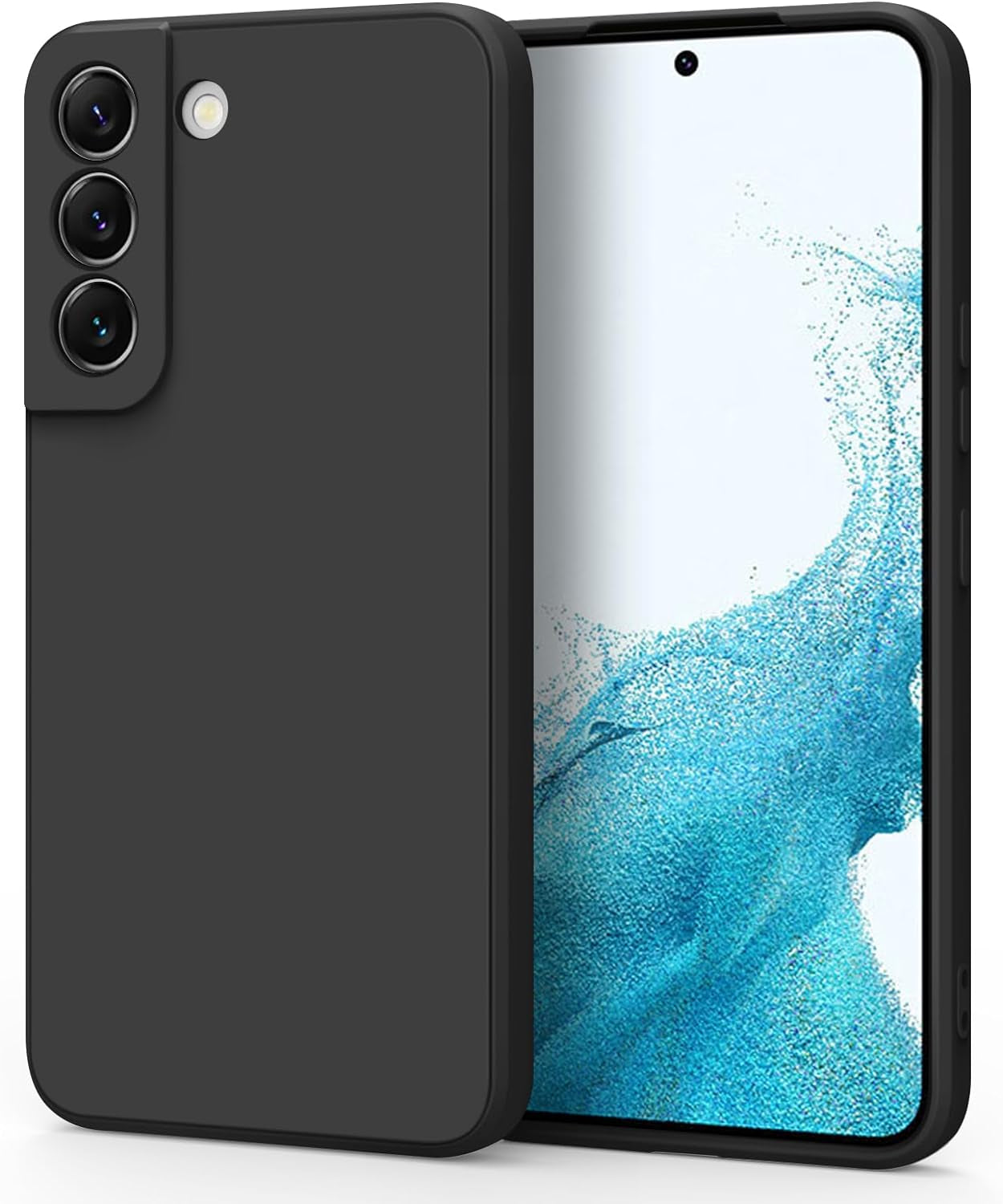 Vanjua [2 Pack] for Samsung Galaxy S22 Case, Stylish Liquid Silicone Slim Full-Body Protective Cover for Samsung Galaxy S22 5G 6.1 Inch Phone Case (Navy Blue+Light Cyan)  Vanjua Z Black  