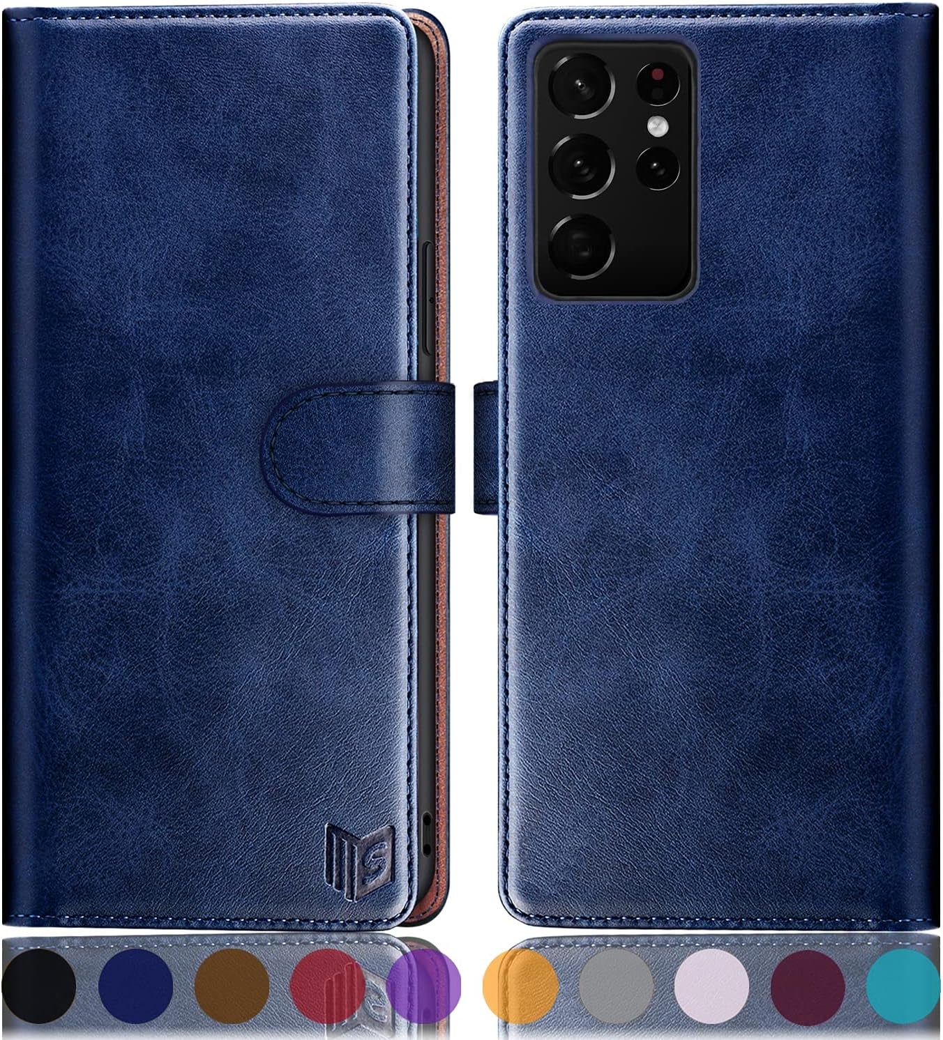 SUANPOT for Samsung Galaxy S21 Ultra 6.8" with RFID Blocking Leather Wallet Case Credit Card Holder,Flip Folio Book Phone Case Shockproof Cover Women Men for Samsung S21 Ultra Case Wallet Red  SUANPOT Blue  