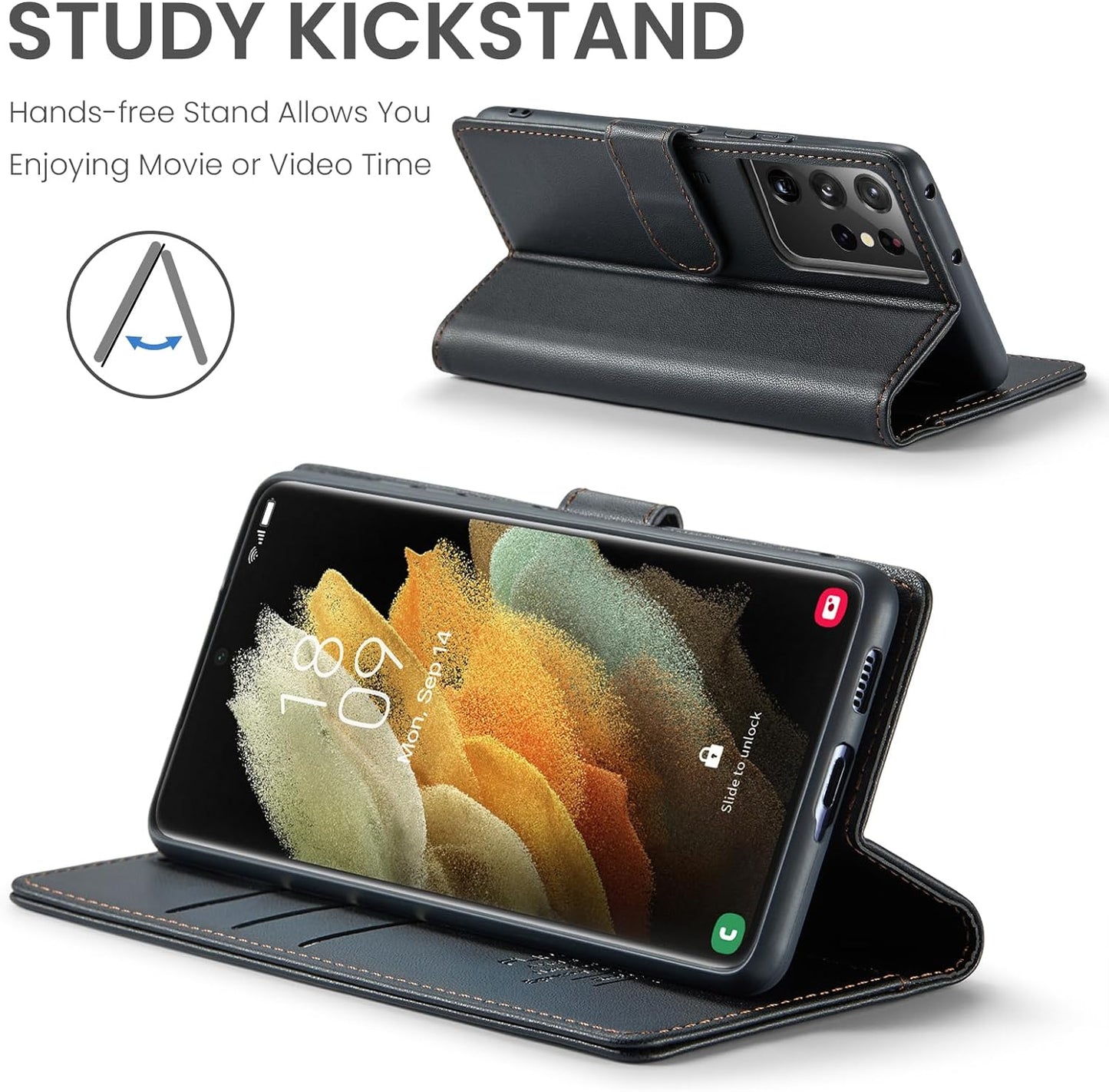 FLIPALM for Samsung Galaxy S21 Ultra Wallet Case with RFID Blocking Credit Card Holder, PU Leather Folio Flip Kickstand Protective Shockproof Cover Women Men for Samsung S21 Ultra Phone Case(Black)  FLIPALM   