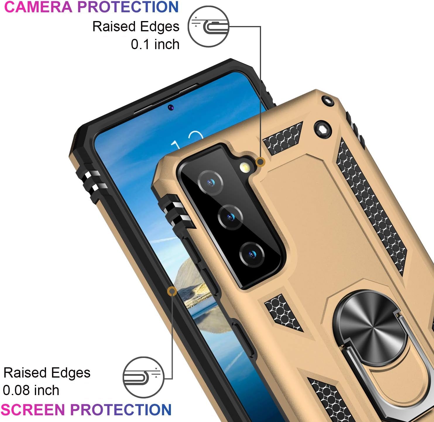 IKAZZ Galaxy S21 plus Case,Samsung S21 plus Cover Military Grade Shockproof Heavy Duty Protective Phone Case Pass 16Ft Drop Test with Magnetic Kickstand for Samsung Galaxy S21 plus Gold  IKAZZ   