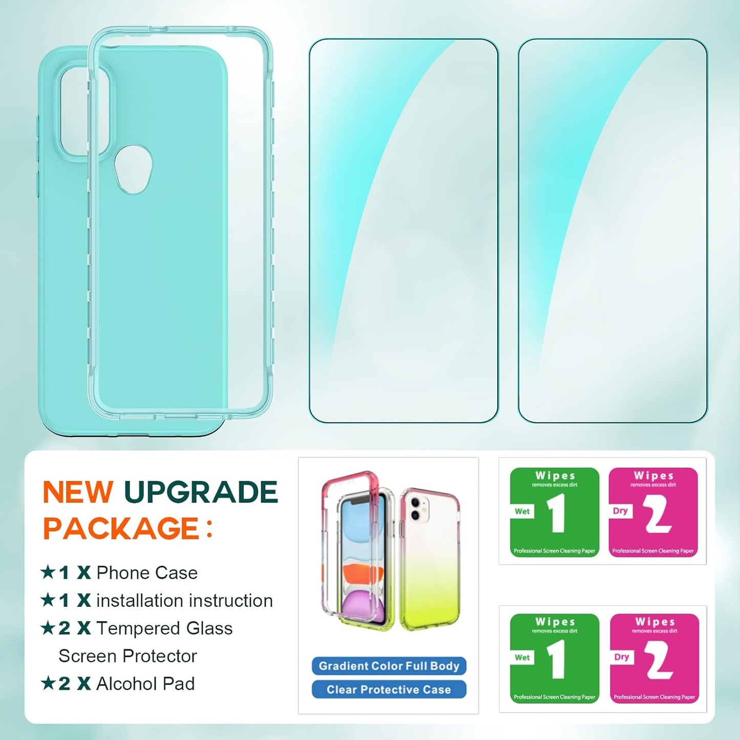 Leyi for Moto G Power 2022 Case: Moto G Pure Phone Case with [2 X Tempered Glass Screen Protector], Full-Body Shockproof Soft Liquid Silicone Protective Phone Cover Case for Motorola G Pure, Mint  LeYi   