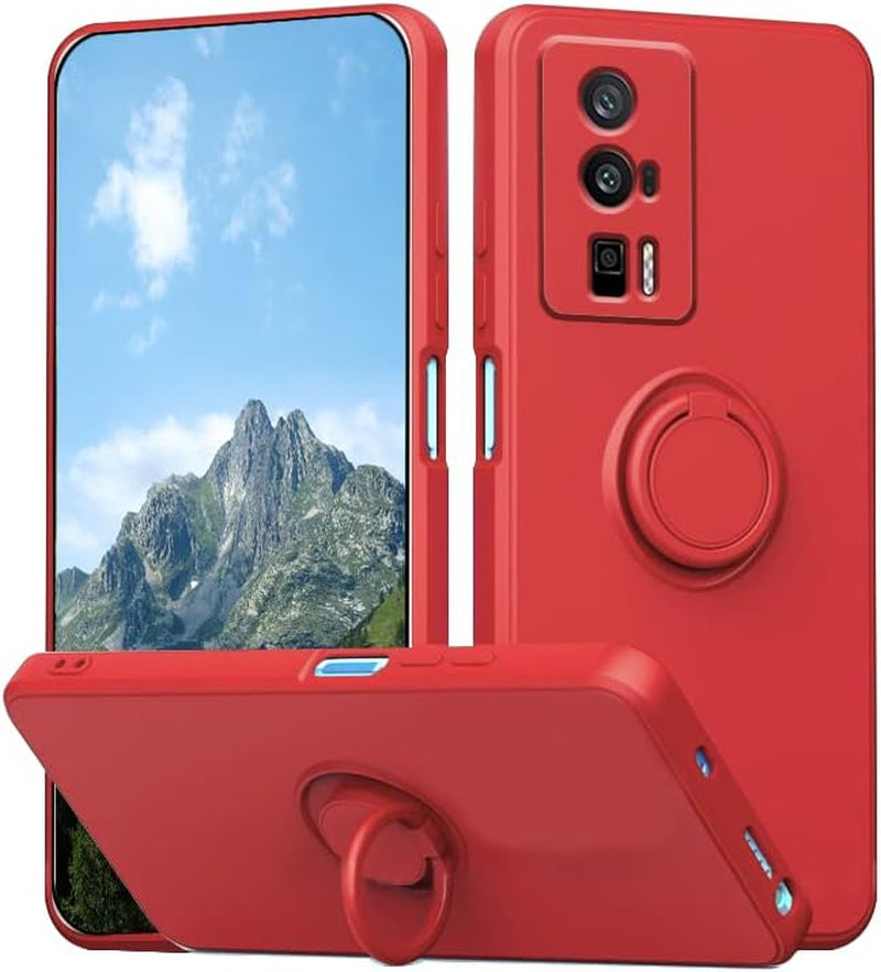 Wousunly Compatible with Poco F5 Pro Case with Ring Kickstand Black, Xiaomi Poco F5 Pro Phone Case Silicone Liquid with Soft Microfiber Lining Slim Shockproof Protective Cover (Black)  Wousunly Red  