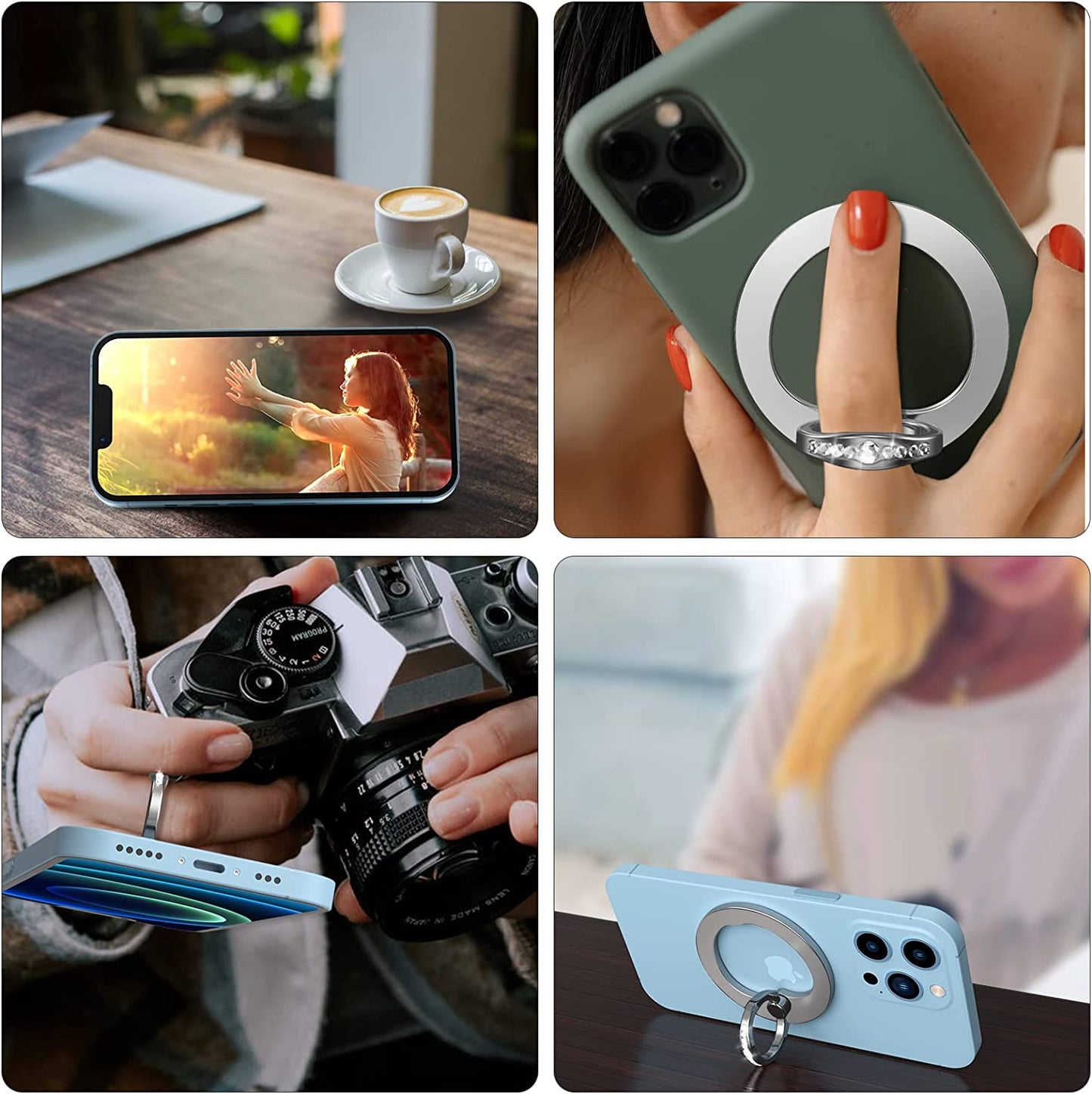 AUROX Magnetic Phone Ring Holder for Iphone 14 13 12 Magnetic Phone Grip for Magsafe Accessories 360° Rotation Adjustable Phone Finger Ring Stand【Removable for Wireless Charging】(Light Blue)  AUROX   