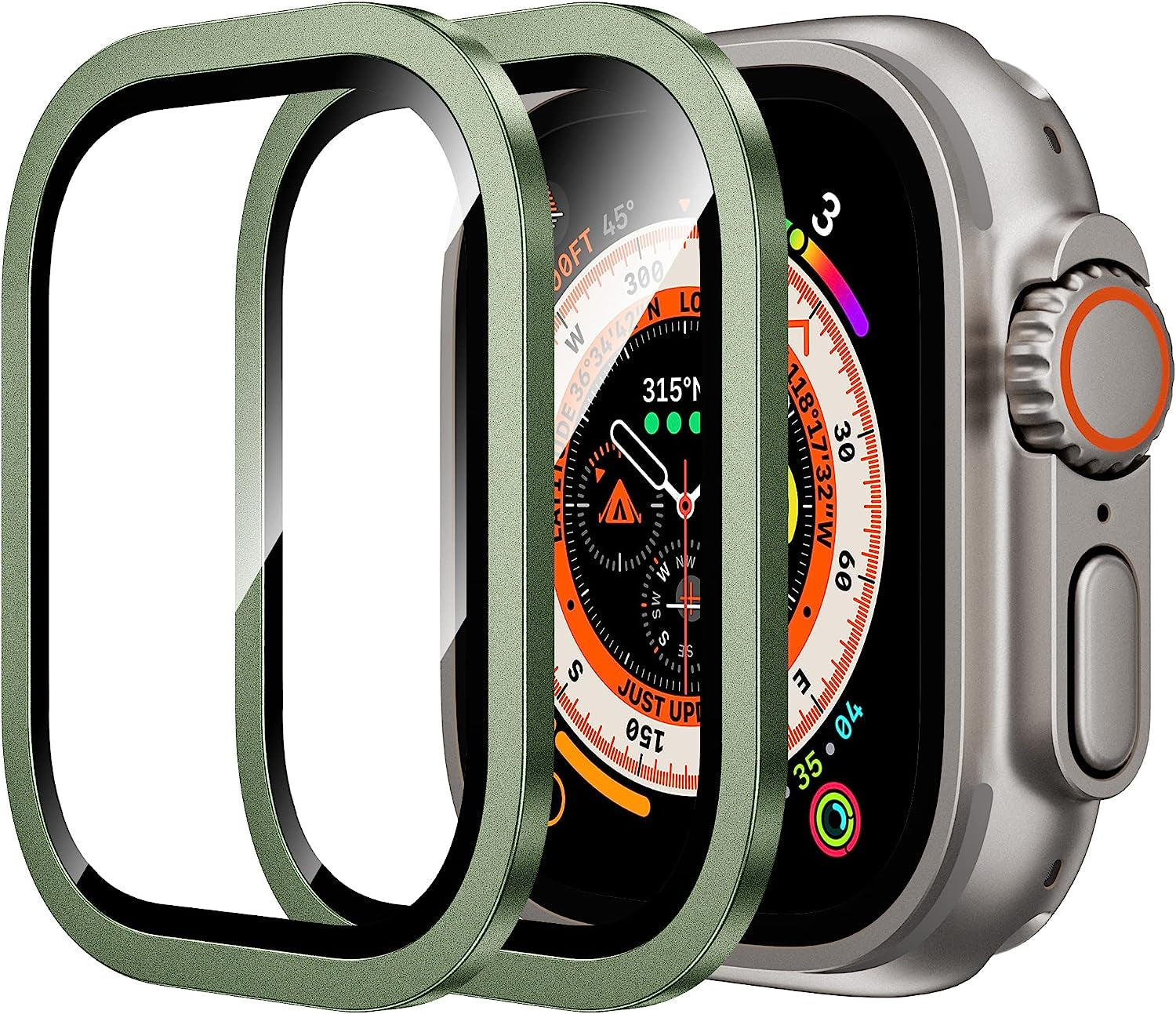 WSKEN for Apple Watch Ultra Screen Protector 49Mm,9H Tempered Glass + Titanium Alloy Frame, [Keep Original] [Touch Sensitive] Lightweight Protective Glass Film for Iwatch Ultra 2 Pack,Original  WSKEN Green apple watch ultra 49mm 