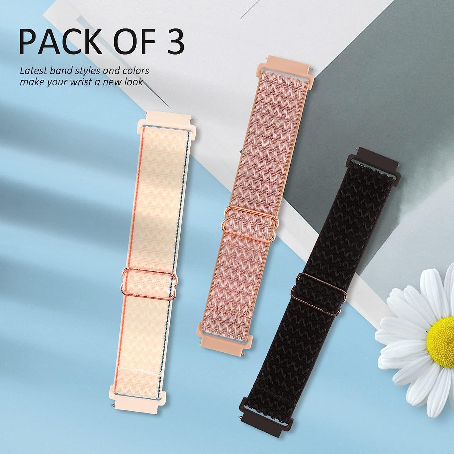 3 Pack Stretchy Nylon Watch Bands Compatible with Garmin Venu/Venu Sq, 20Mm Loop Elastic Straps for Garmin Vivoactive 3,Venu 2 Plus,Vivoactive 3 Music,Forerunner 645/55/245 Music for Women Men.  bolesi   