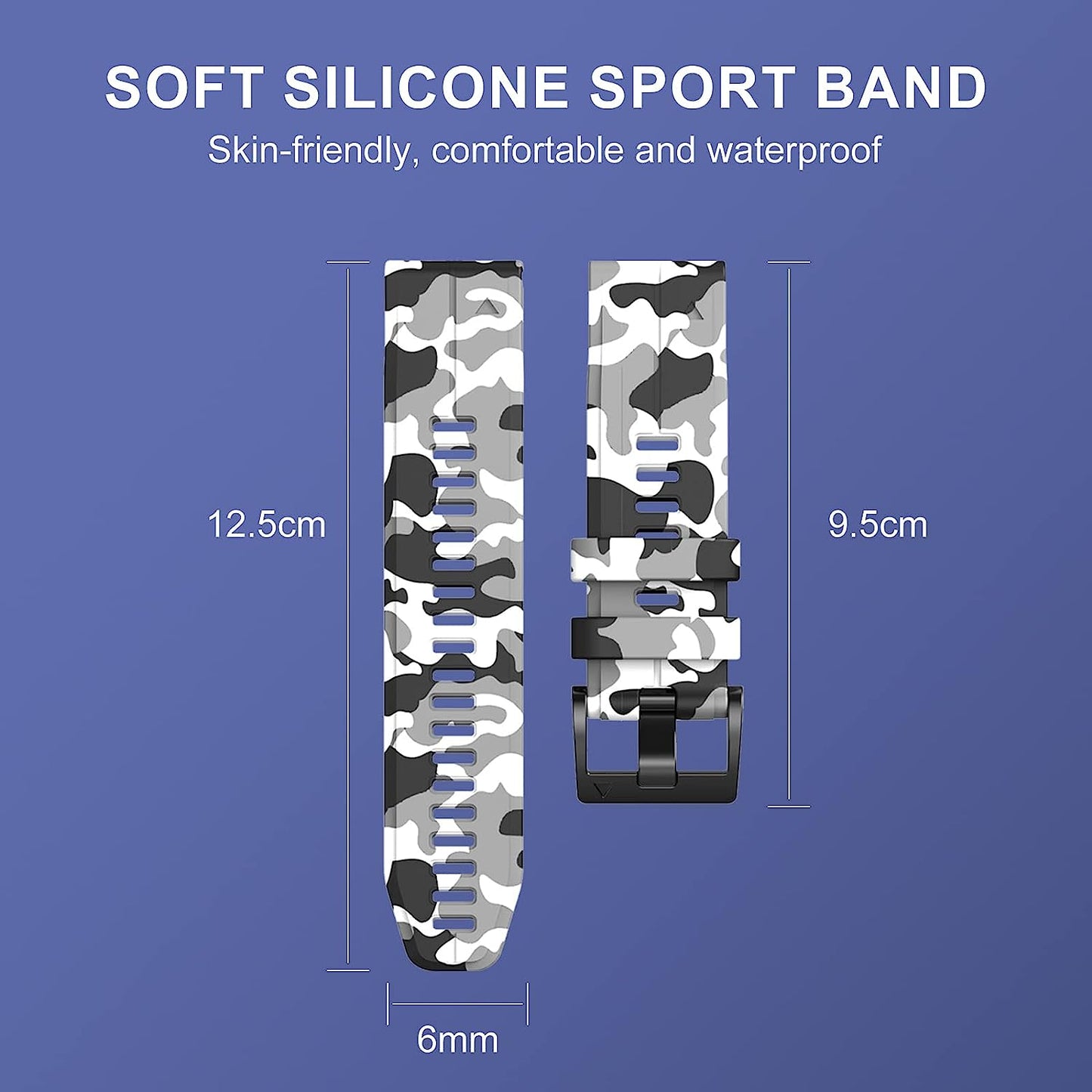 Bandkids 26Mm Camouflage Band for Garmin Fenix 5X /Fenix 6X /Fenix 7X Watch Band,Soft Silicone Waterproof Sport Quickfit Watch Bands for Garmin Fenix 6X Pro/5X Plus/Fenix 3/3 Hr/Enduro/Tactix Delta  Bandkids   