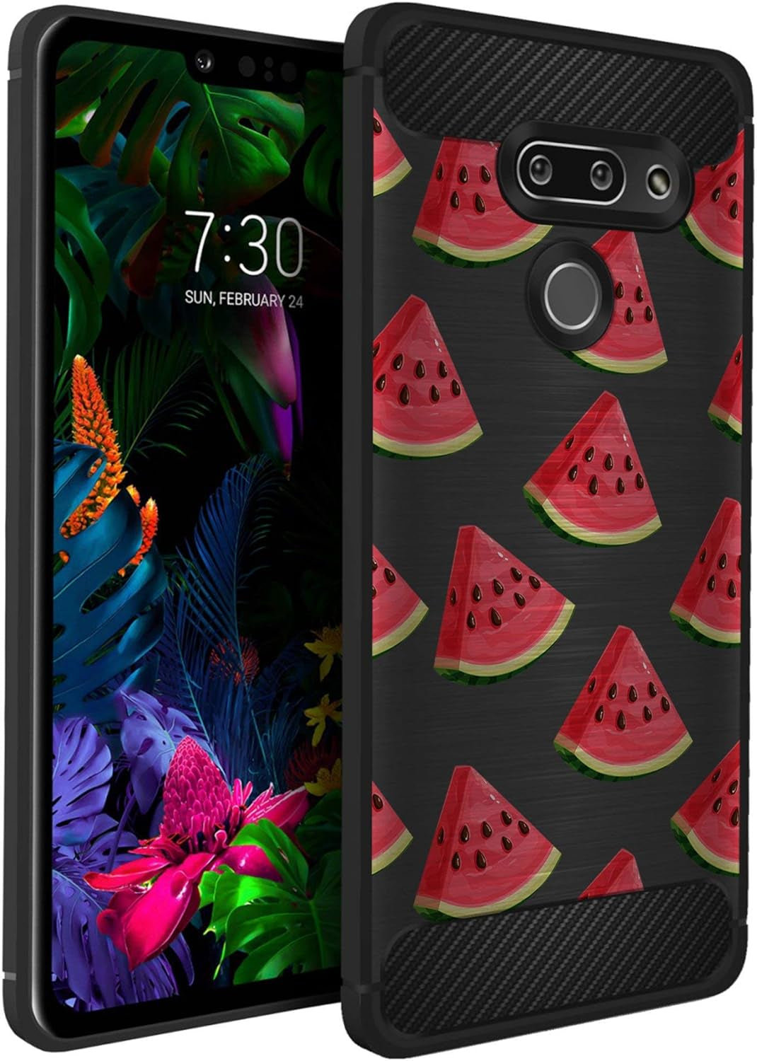 Casesondeck Case Compatible with [LG G8 Thinq/Lg G8] Tribal Floral Matte TPU Flexible Carbon Fiber Textured (Buffalo Western)  CasesonDeck Watermelon  