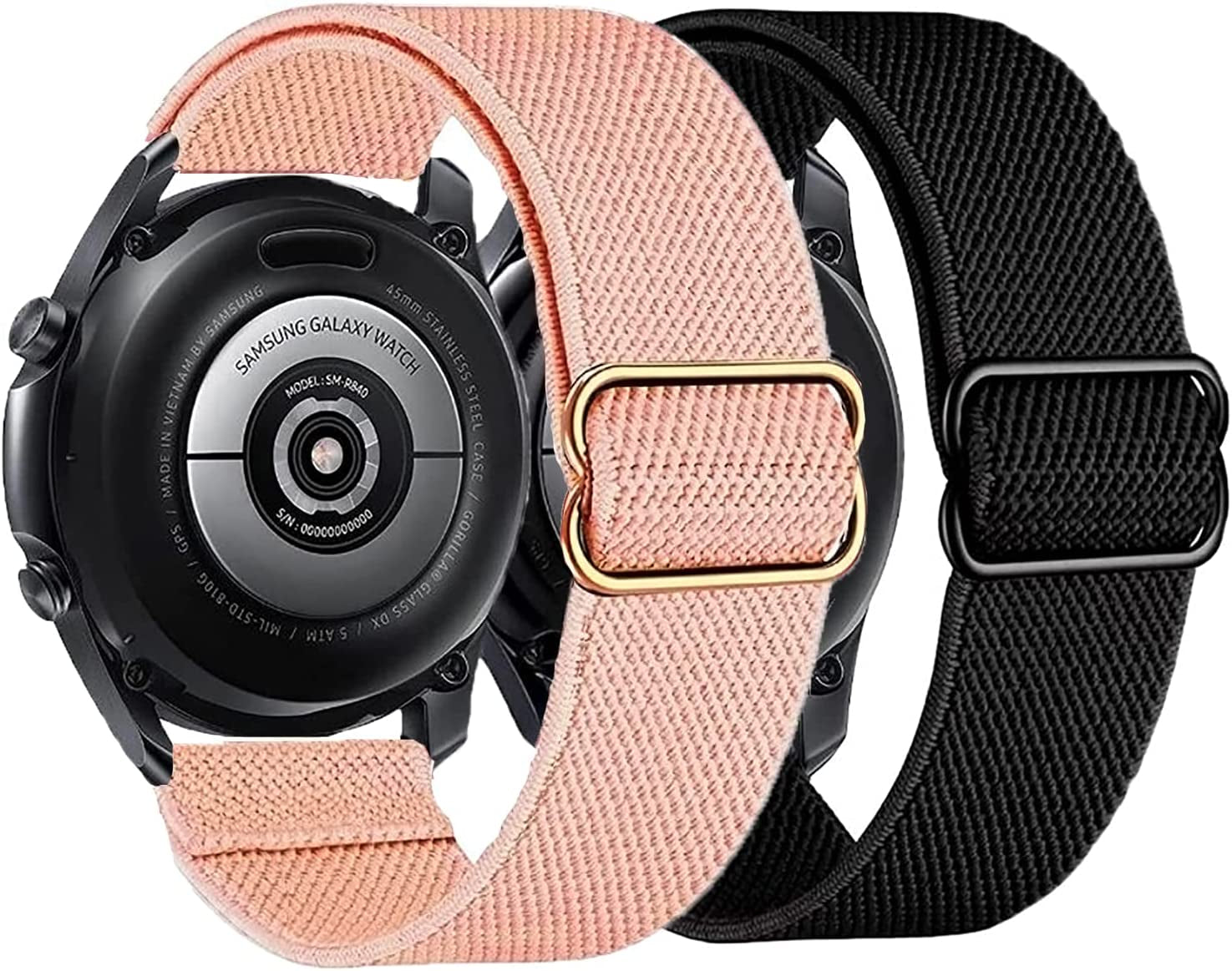 2PACK AHXLL Nylon Bands Compatible with Samsung Galaxy Watch Active 2 44Mm 40Mm/Active 40Mm/Galaxy Watch 3 41Mm/ Galaxy Watch 4 40Mm 44Mm /Galaxy Watch 5 Pro 45Mm, 20Mm Stretchy Sport Loop Breathable Wristband (Black+Army Green)  AHXLL Black+Pink Sand  