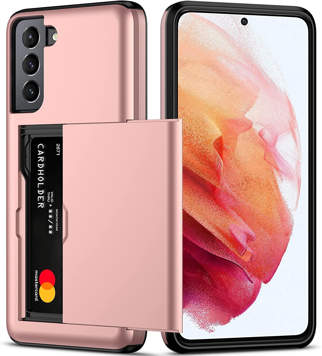 Nvollnoe for Samsung S21 Ultra Case with Card Holder Dual Layer Heavy Duty Protective Galaxy S21 Ultra Case Hidden Card Slot Slim Wallet Case for Samsung S21 Ultra(Rose Gold)  Nvollnoe Rose Gold For Galaxy S21 Plus-6.7'' 