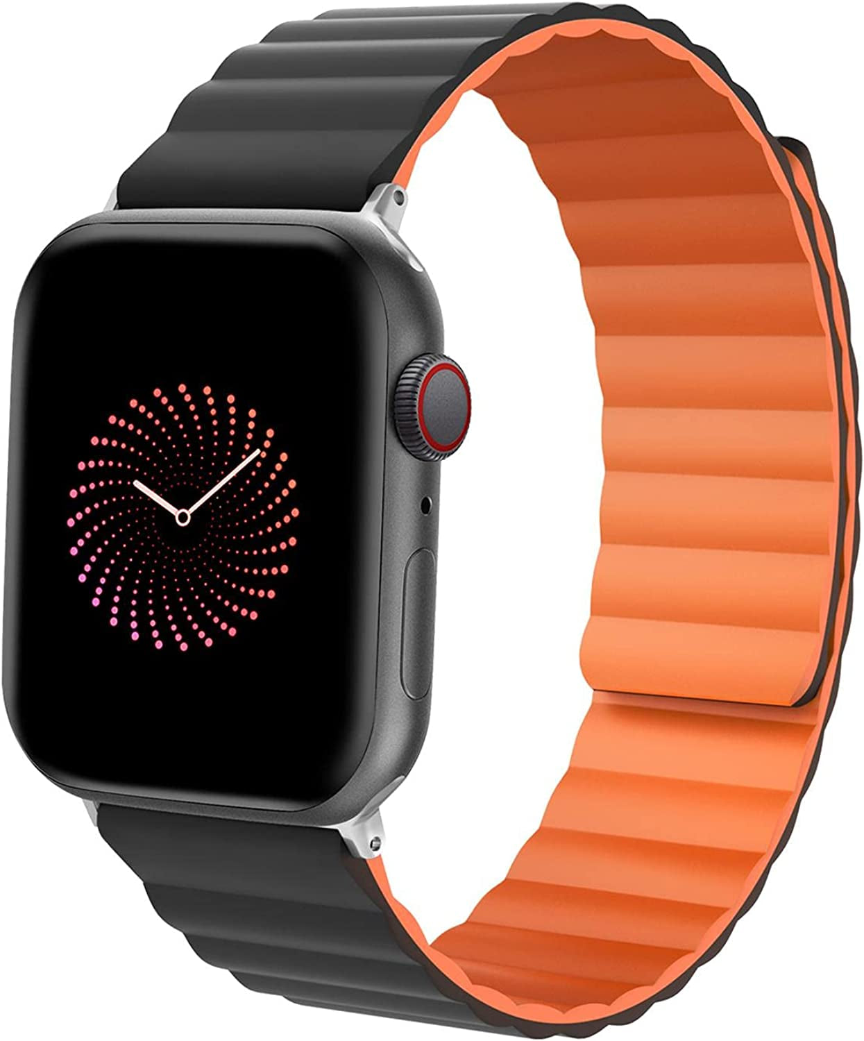 ALTOUMAN Compatible with Apple Watch Band 38Mm 40Mm 41Mm 42Mm 44Mm 45Mm, Compatible for Iwatch Series 7/6/5/4/3/2/1/SE, Magnetic Bands Compatible for Apple Watch Bands for Women Men, Black  ALTOUMAN Black+Orange 42/44/45mm 