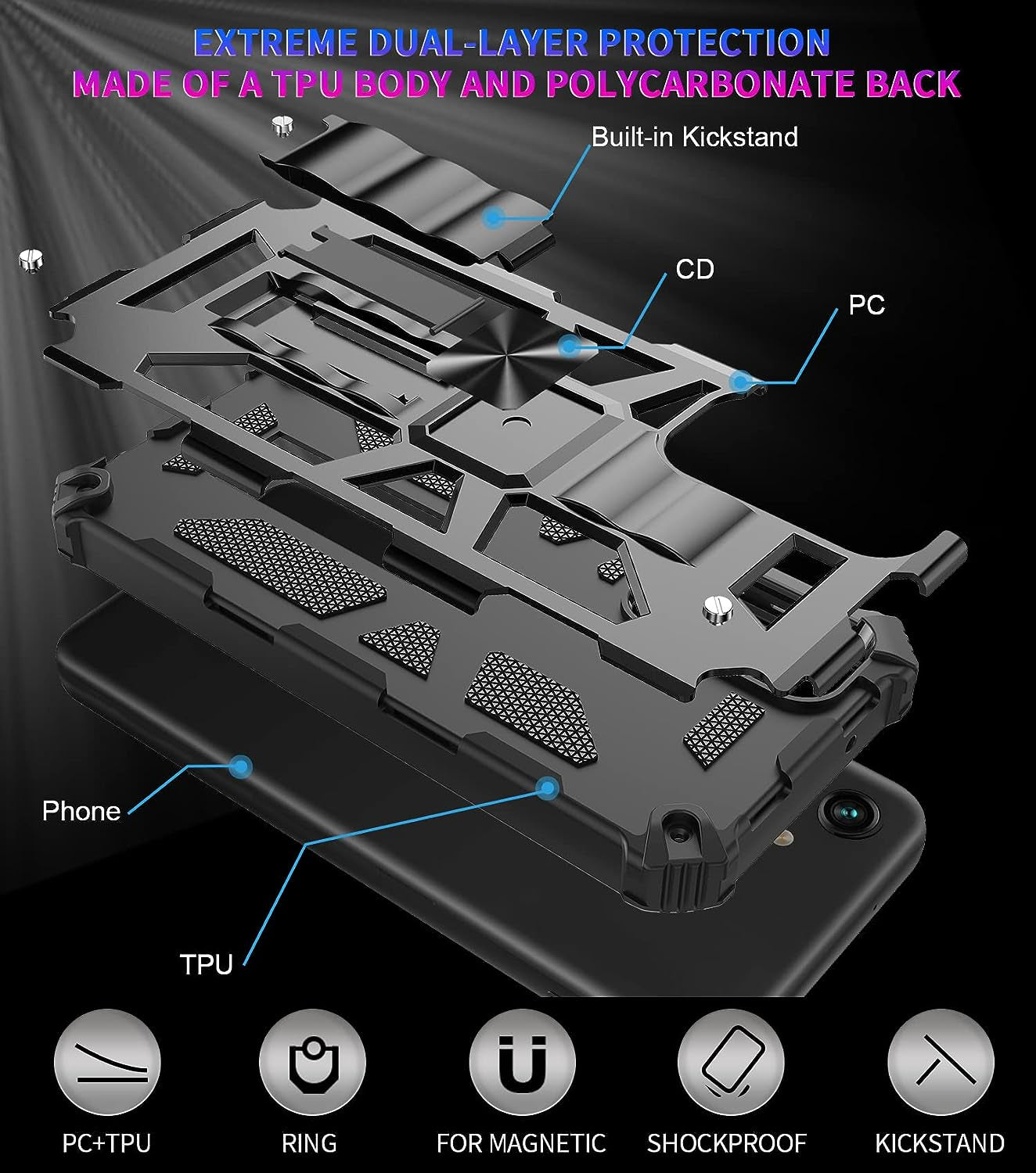 Cover for Galaxy A54 5G Case,Samsung A54 5G Case W/Tempered Glass Screen Protector(Full Coverage) Dual Layer Shockproof [Military-Grade][Built-In Kickstand] Protective Cover for Man White Black Camo  YOOBSTAR   