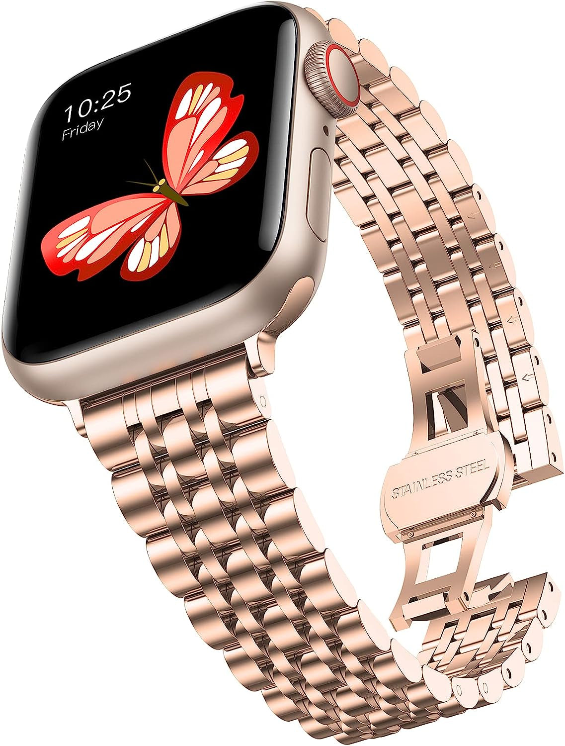 Baozai Thin Band Compatible with Apple Watch Band 49Mm 45Mm 44Mm 41Mm 40Mm, Women Slim Stainless Steel Metal Wristband for Apple Watch Series 8/7/6/5/4/Se/Ultra  baozai Rose Gold 38/40/41mm (5.7"-8.3") 