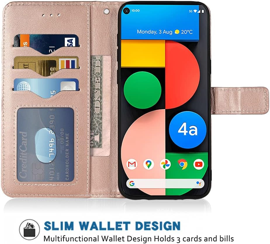 FDCWTSH Compatible with Google Pixel 4A 5G 6.2 Wallet Case Wrist Strap Lanyard Leather Flip Cover Card Holder Stand Cell Phone Cover for Pixel4A5G UW Pixel4A 5G Pixle A4 G5 Pixle 4A5G 5XL Rose Gold  FDCWTSH   