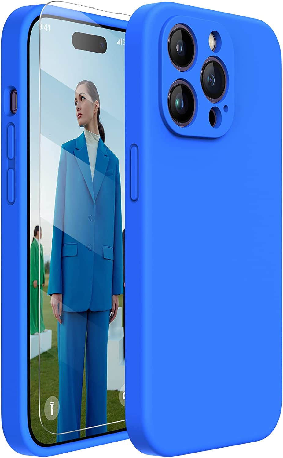 Miracase Designed for Iphone 14 Pro Case with Screen Protector, [Upgraded Camera Protection], Shockproof Liquid Silicone Rubber Phone Case Cover for 14 Pro 6.1 Inch (Alpine Green)  Miracase Mediterranean Blue  