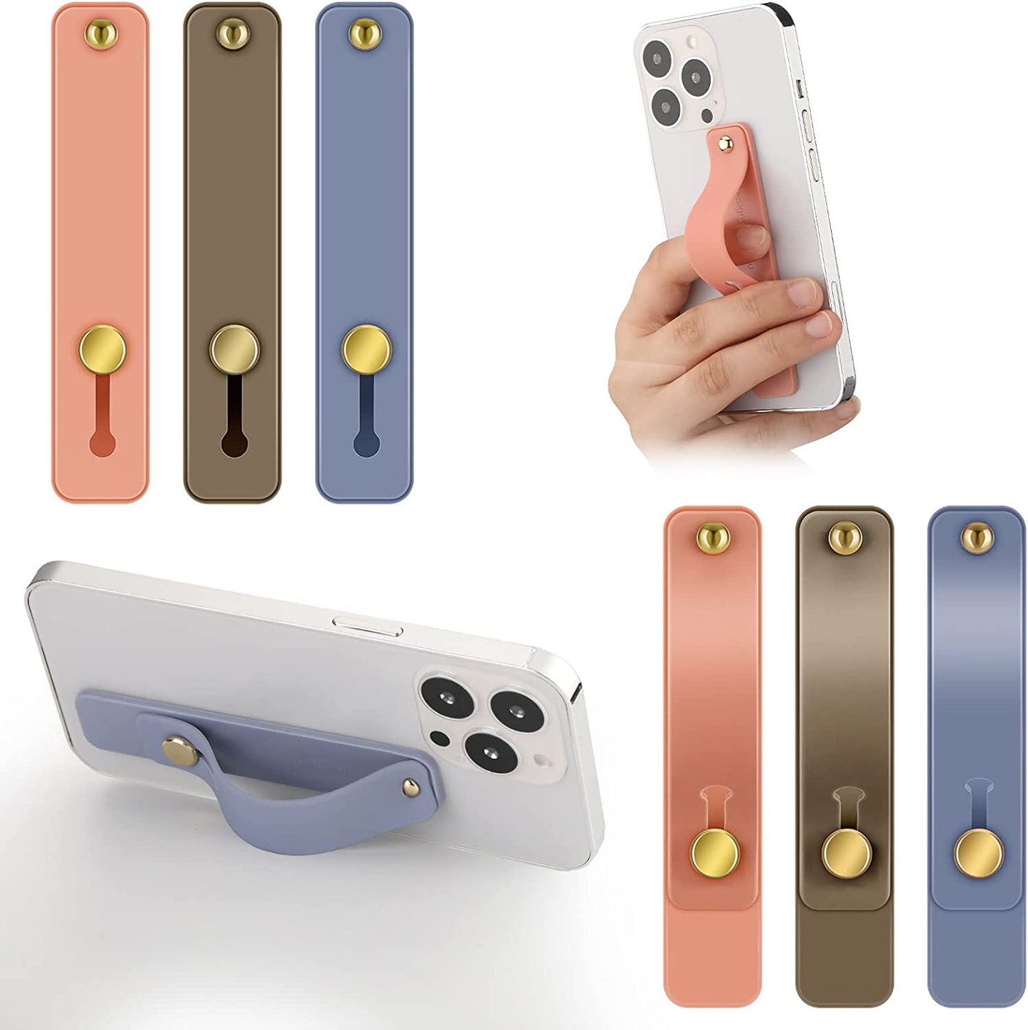 Weewooday 6 Pieces Phone Strap Grip Holder Finger Cell Phone Grip Telescopic Phone Finger Strap Stand Universal Finger Kickstand for Most Smartphones (Dreamy Colors)  Weewooday Blue, Pink, Coffee  