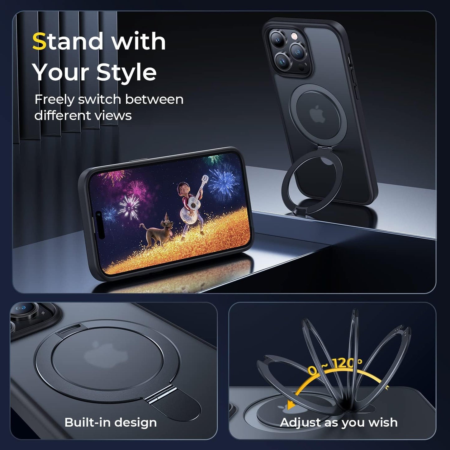 Simtect Iphone 14 Pro Max Case: Magnetic Invisible Stand, Military Grade Shockproof, Magsafe Compatible, Slim Translucent Matte Black Bumper  Simtect   