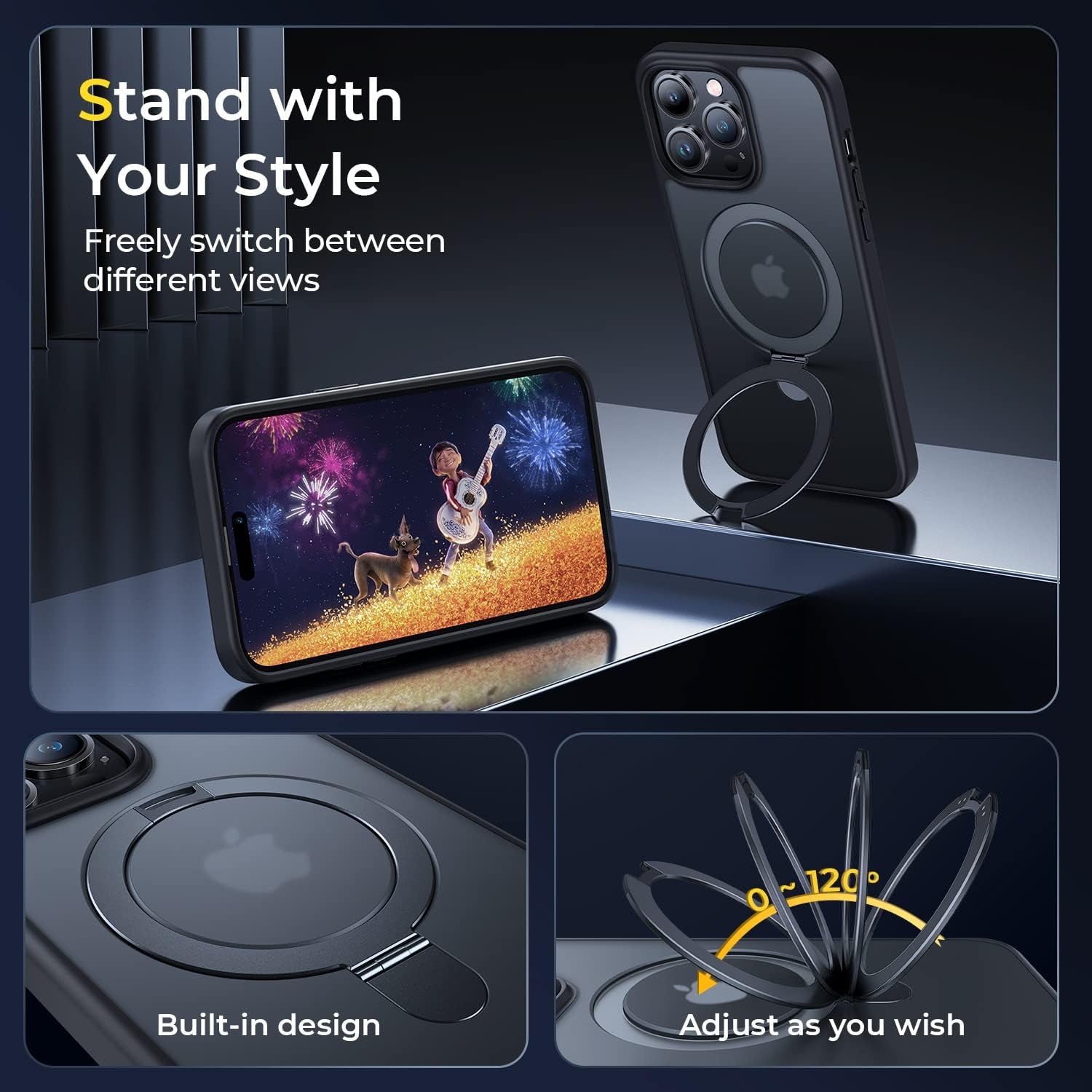 Simtect Iphone 14 Pro Max Case: Magnetic Invisible Stand, Military Grade Shockproof, Magsafe Compatible, Slim Translucent Matte Black Bumper  Simtect   