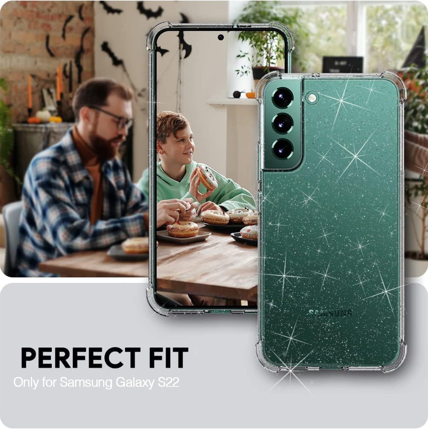 KIOMY Galaxy S22 5G Glitter Case for Girl Women Shockproof Bumper Protective Clear Cell Phone Back Cover with 4 Corners for Samsung Galaxy S22 5G Sparkle Shiny Slim Fit Flexible Luxury Sparkly  KIOMY   