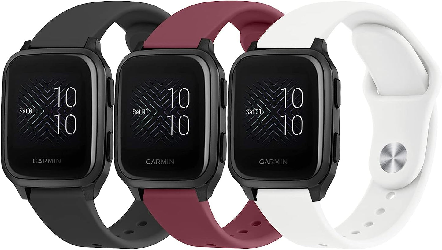 Wanme Bands for Garmin Venu 2 plus / Venu Sq / Venu / Vivoactive 3 Watch Band Women Men, 3 PACK Soft Silicone Replacement Wristband Sport Strap for Garmin Vivomove Sport, Vivoactive 3 Music, Forerunner 645 / 245 Music Smart Watch  Wanme Black+WineRed+White  