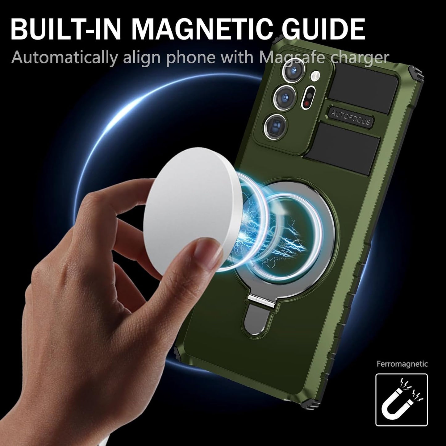 THMEIRA Samsung Galaxy Note 20 Ultra Magnetic Case [Compatible with Magsafe] Samsung Galaxy Note 20 Ultra Case with Ring Kickstand, Military Grade Heavy Duty Case for Samsung Note 20 Ultra, Green  THMEIRA   