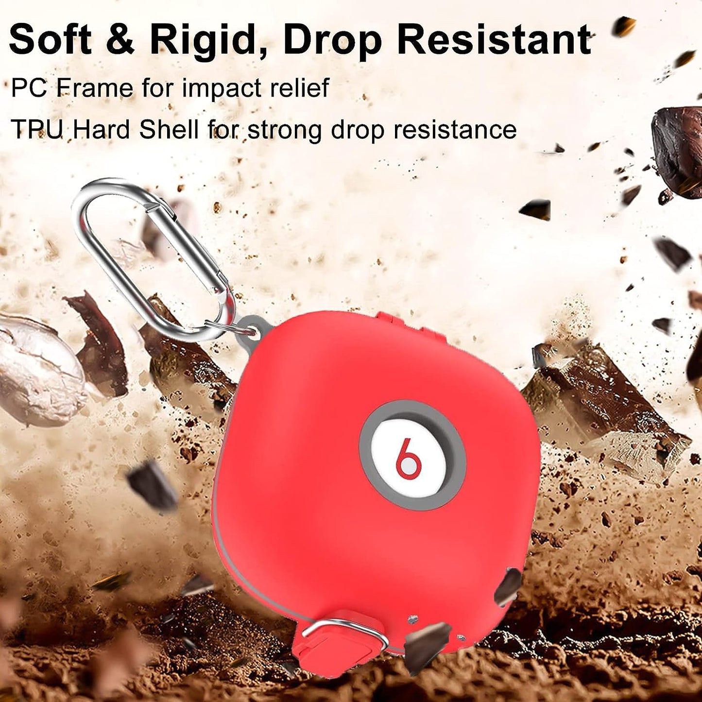 [Upgrade Secure Lock] Beats Fit Pro Case 2021, VAEKNVG Shock-Absorbing Protective Armor Cover for Beats Fit Pro Earbuds Accessories, TPU Hard Shell with Carabiner & Lanyard (Red)  VAEKNVG   