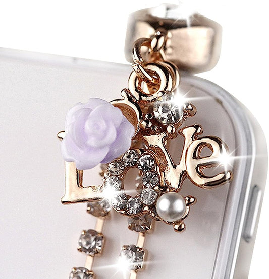Love Heart Purple Rose Charm Cell Phone Dust Plug for Iphone Huawei Ipad Ipod Samsung MI Android Phone with 3.5Mm Earphone Jack IP570-B2  Monnel   