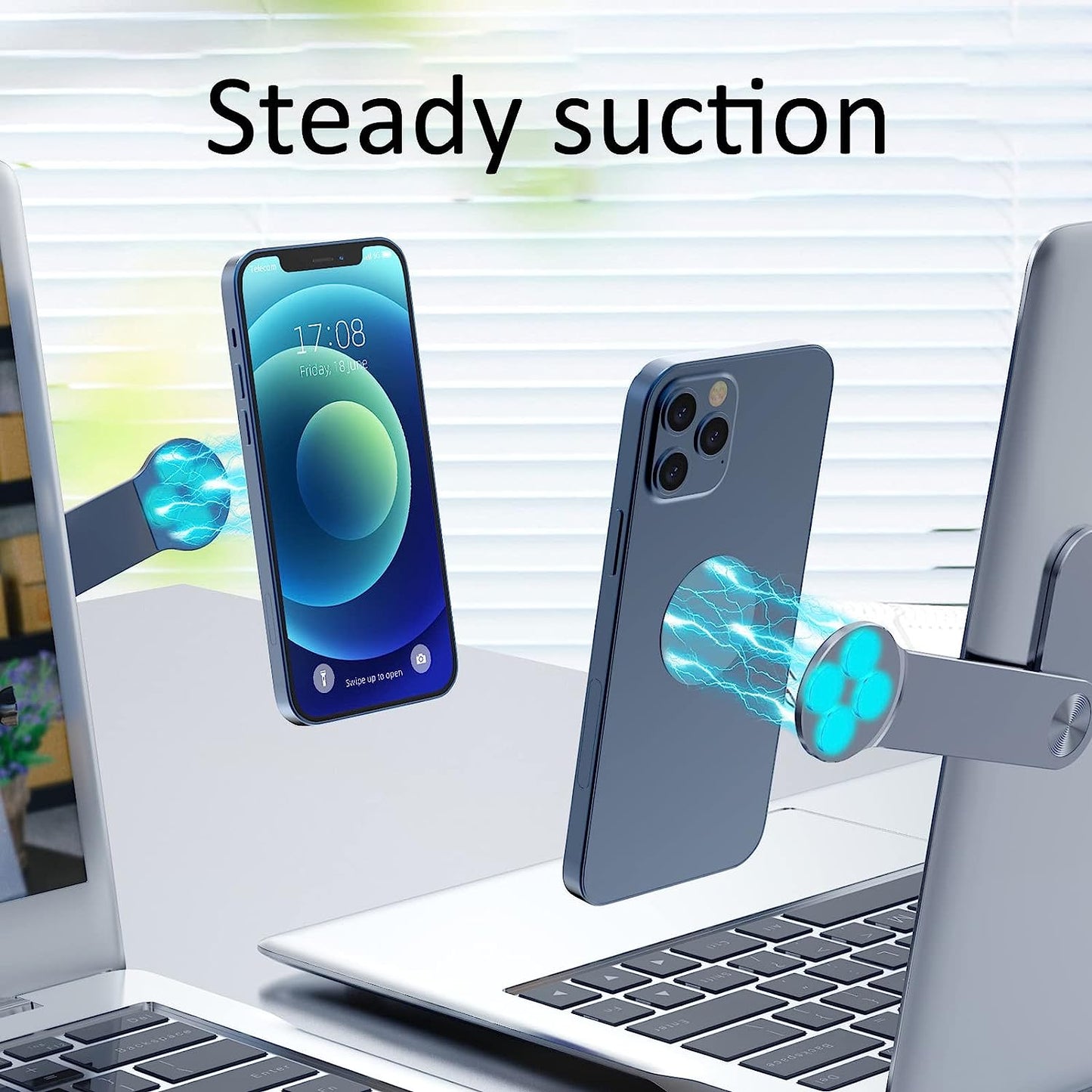 Acogedor Magnetic Laptop Phone Holder for Laptop, Aluminum Alloy Computer Monitor Side Phone Mount, Foldable Cell Phone Stand, for 4 to 8 Inch Full Smartphones  Acogedor   