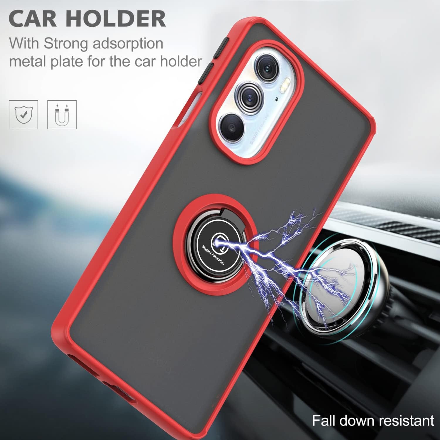 TJS for Motorola Moto Edge plus 2022 / Moto Edge+ 5G UW 2022 / XT2201 / Edge 30 Pro Case with Tempered Glass Screen Protector Metal Ring Kickstand Magnetic Support Protection Phone Case (Light Blue)  TJS   