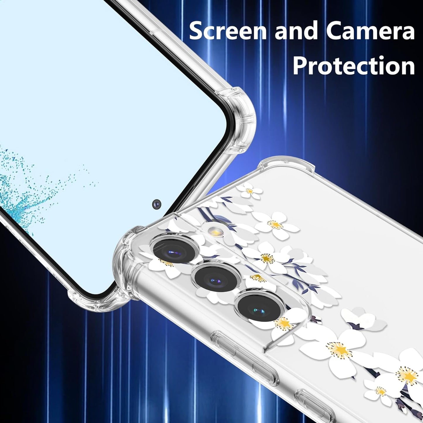 DEFBSC Soft Case Compatible with Samsung Galaxy S22 Plus, Clear Floral Flower Pattern Print Design Flexible TPU Shockproof Cover for Women Girls,Flower Protective Phone Case, White Pear Blossom  DEFBSC   