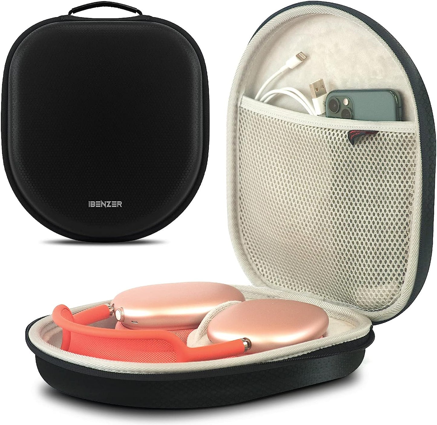 Ibenzer Case for Airpods Max Headphone Travel Carrying Case with Mesh Pocket Storage Bag Waterproof Accessories Protective Hard Shell Headset Cover, Black AP Max-Bk  iBenzer   