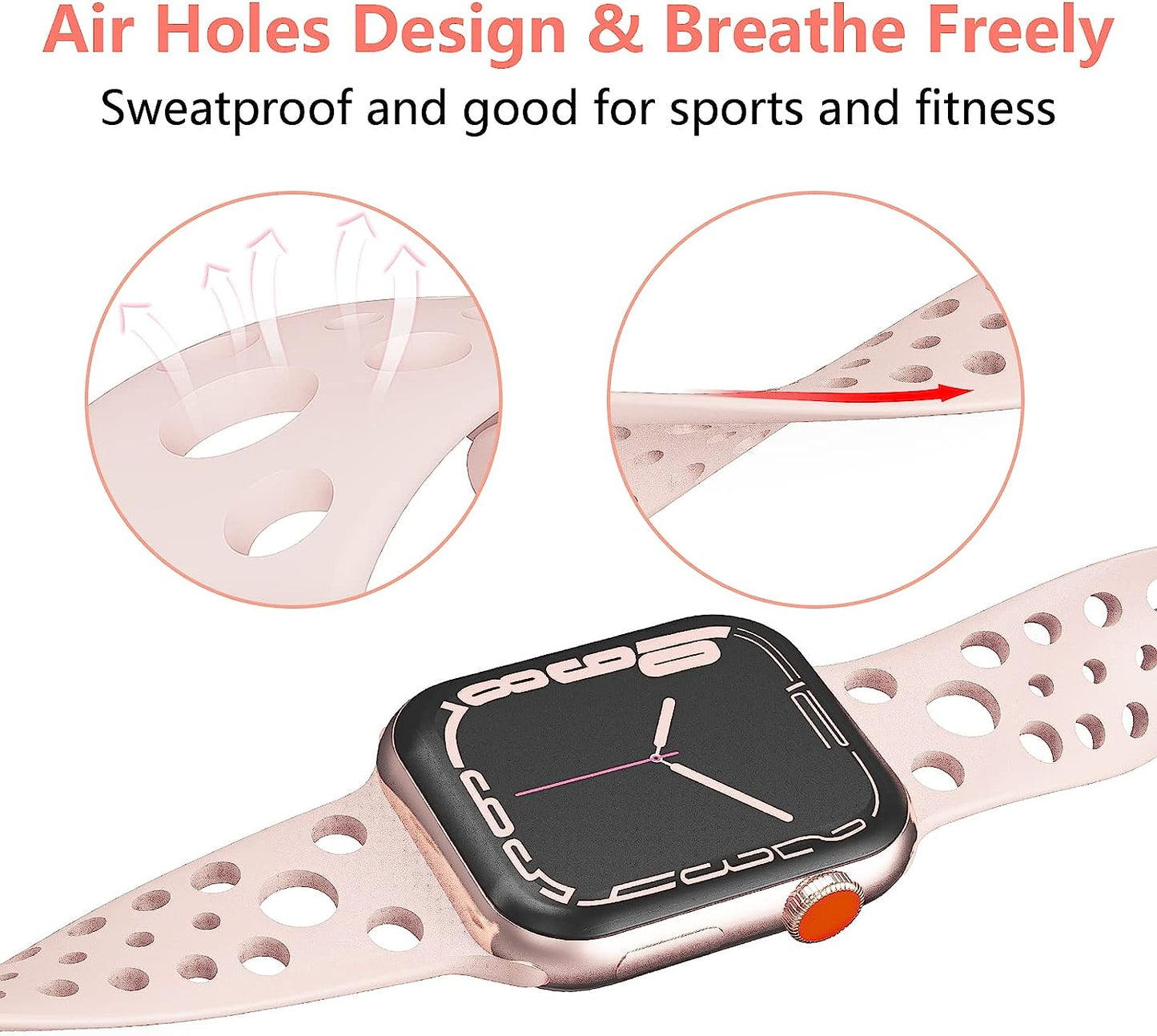 Wohben 6 Pack Sport Bands Compatible with Apple Watch Band 38Mm 40Mm 41Mm 42Mm 44Mm 45Mm Women Men, Breathable Soft Silicone Bands Waterproof Replacement Strap for Iwatch Series 7 6 5 4 3 2 1 SE  Wohben   