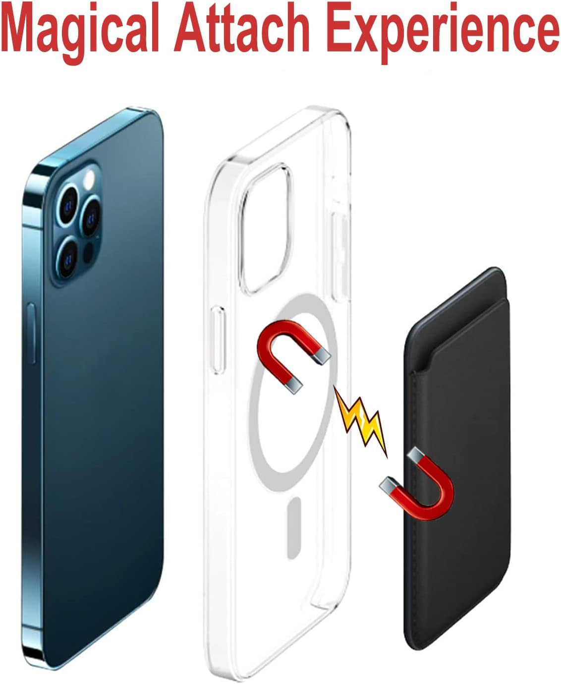 TYPLAUSE Iphone 13 Mag-Safe Leather Wallet Card Holder + Magnetic Clear Phone Case Cover (Brown)  Typlause   