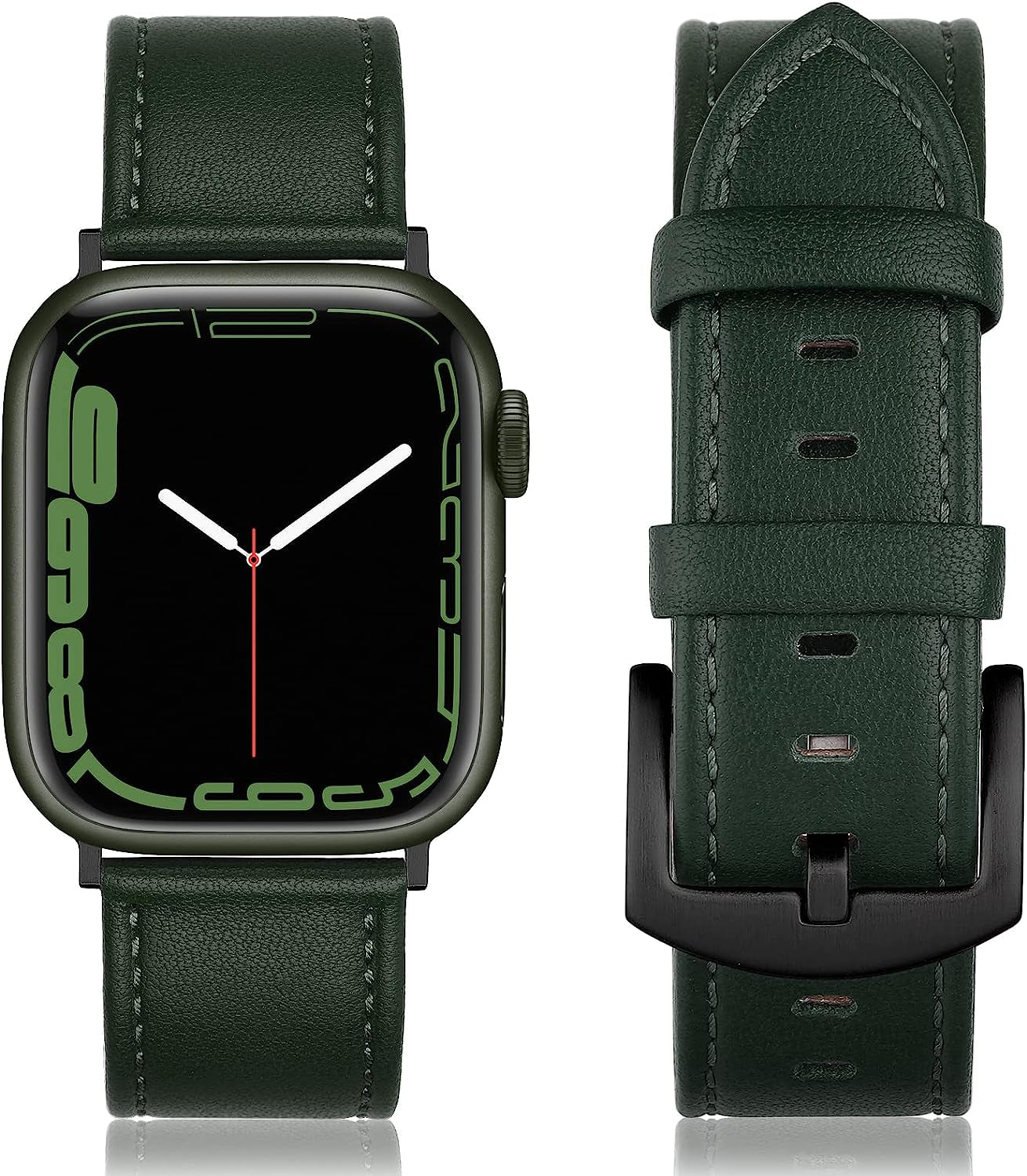 SWEES Leather Band Compatible with Apple Watch Bands 45Mm 42Mm 44Mm Men Women, Vintage Genuine Leather Wristband Replacement Band Compatible for Iwatch Series 8 7 6 5 4 3 2 1 SE Retro Walnut  SWEES Sequoia Green 42mm / 44mm / 45mm 