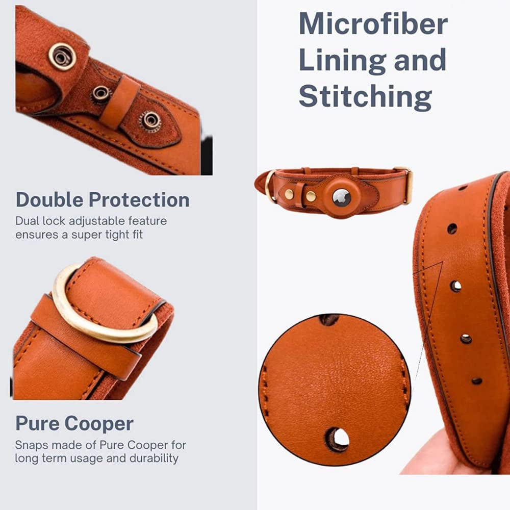 Krazytag Airtag Dog Collar with Built-In Tag Space – Luxurious Collar Premium Leather with Apple Airtag Holder for Dogs and Cats – Play-Proof Design (Medium), Brown  KrazyTag   