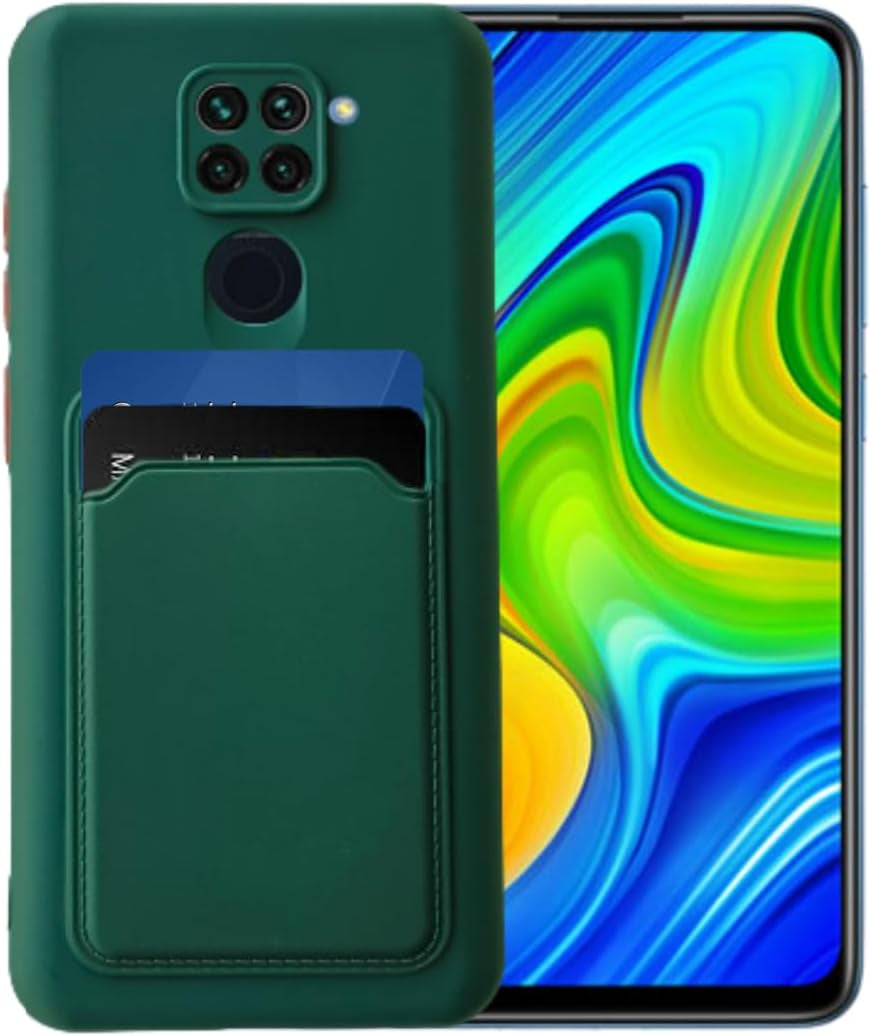 Casecious Compatible with Xiaomi Redmi Note 9 Silicone TPU Slim Card Wallet Holder Phone Back Case Cover (Purple)  Casecious Dark Green  