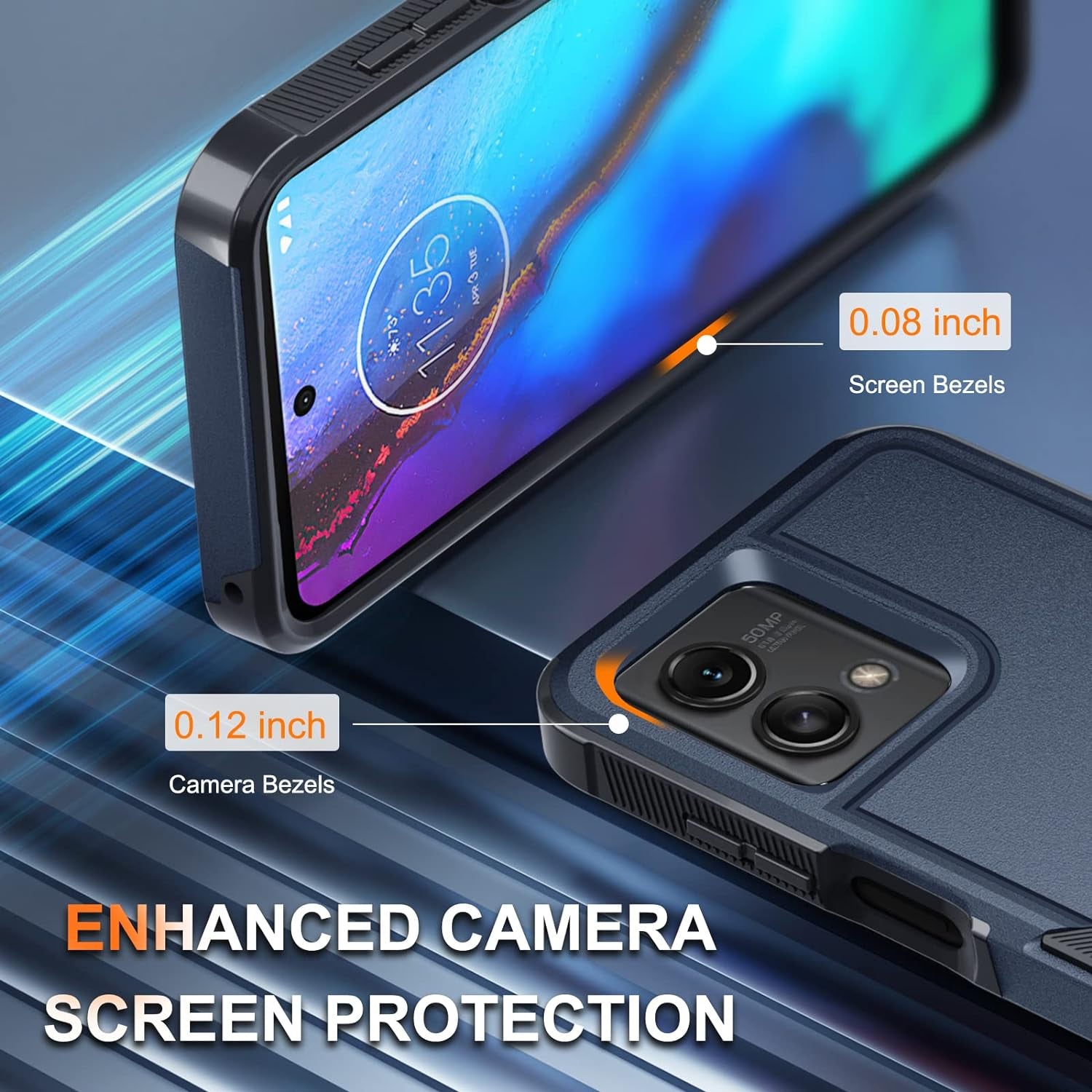 For Motorola Moto G Stylus 5G 2023 Case [Not Fit 4G or 2022 Version], Heavy Duty Rugged Shockproof Protective Phone Cover with Lanyard Strap and Tempered Glass Screen Protector,2023 Navy Blue  RMOCR   