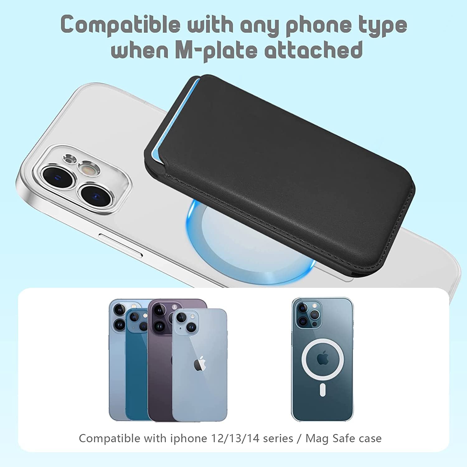 Phone Card Holder, Leather Phone Wallet Stick On, Stretchy Card Holder for Back of Phone Credit Card Holder (Black)  MOONS   