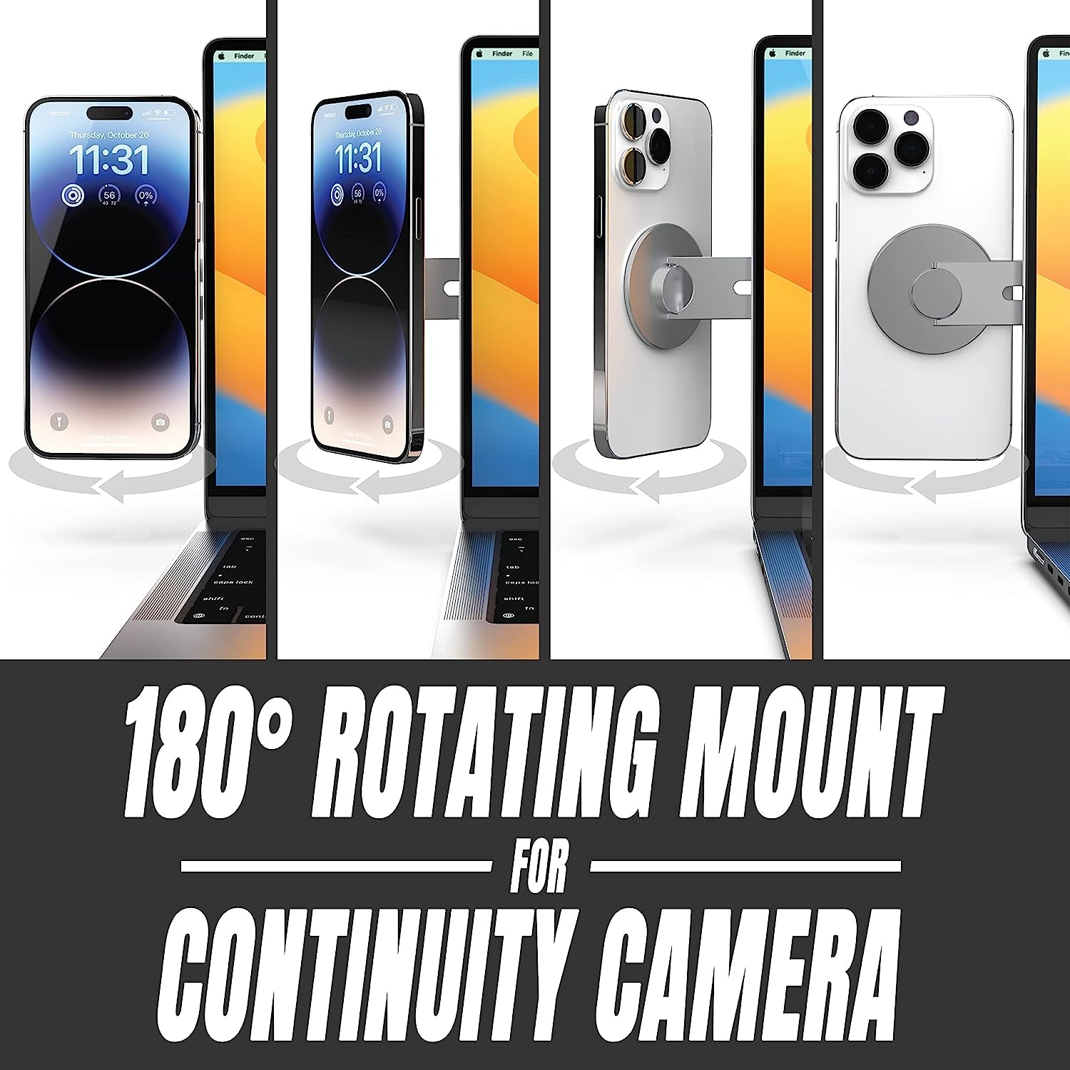 ICONIT Continuity Flip Iphone Laptop Mount - Slim Magnetic Phone Holder Swivels 180° for Laptops and Monitors - Adjustable Magnetic Arm - Compatible with Iphone 14/13/12 plus Pro Max (Gray)  ICONIT   