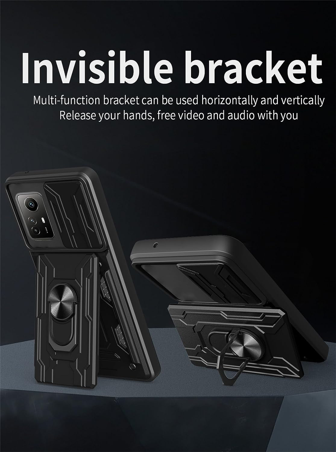 Tncavo for Xiaomi Poco F5 Case with Card Holder, Military Grade Shockproof Heavy Duty Protective with Rotating Ring Kickstand & Camera Cover for Xiaomi Redmi Note 12 Turbo LJ Black  Tncavo   