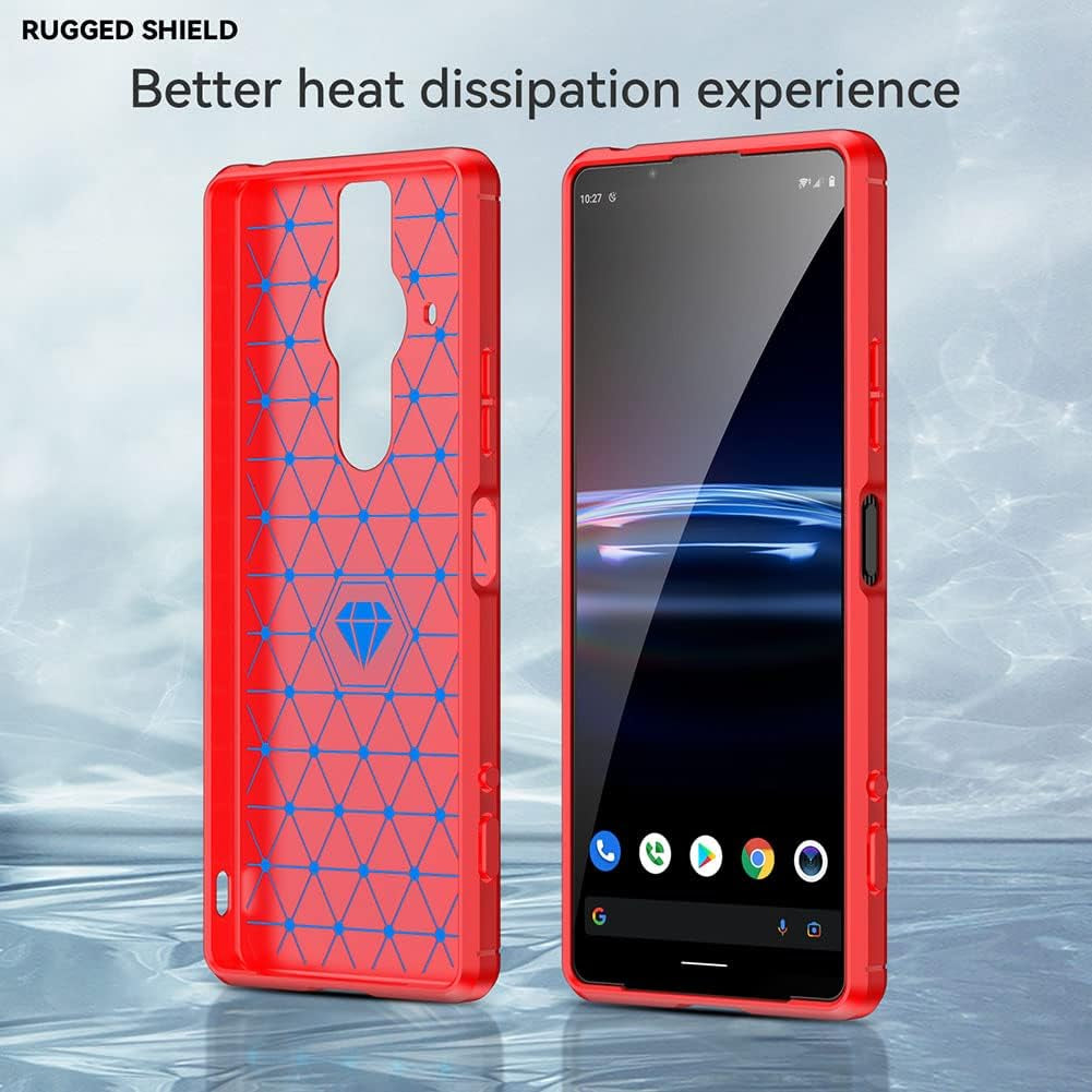 EVUNNBC Slim Case for Sony Xperia Pro-I,Sony Xperia Pro-I Case,Tpu Shock Absorption Technology Full Protective Case Carbon Fiber Cover for Sony Xperia Pro-I Smartphone (Red)  LuckyMi   