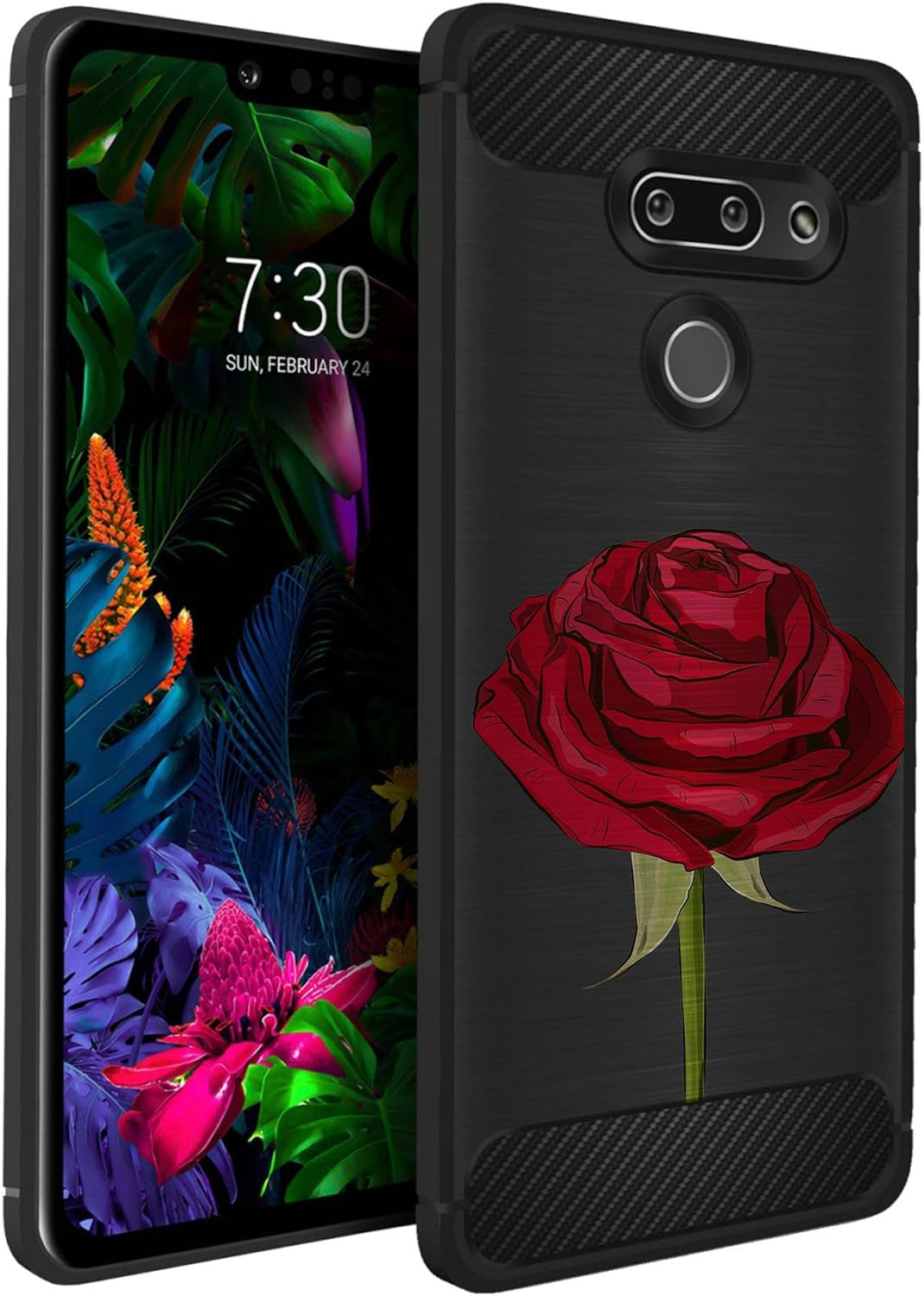 Casesondeck Case Compatible with [LG G8 Thinq/Lg G8] Tribal Floral Matte TPU Flexible Carbon Fiber Textured (Buffalo Western)  CasesonDeck Red Rose  