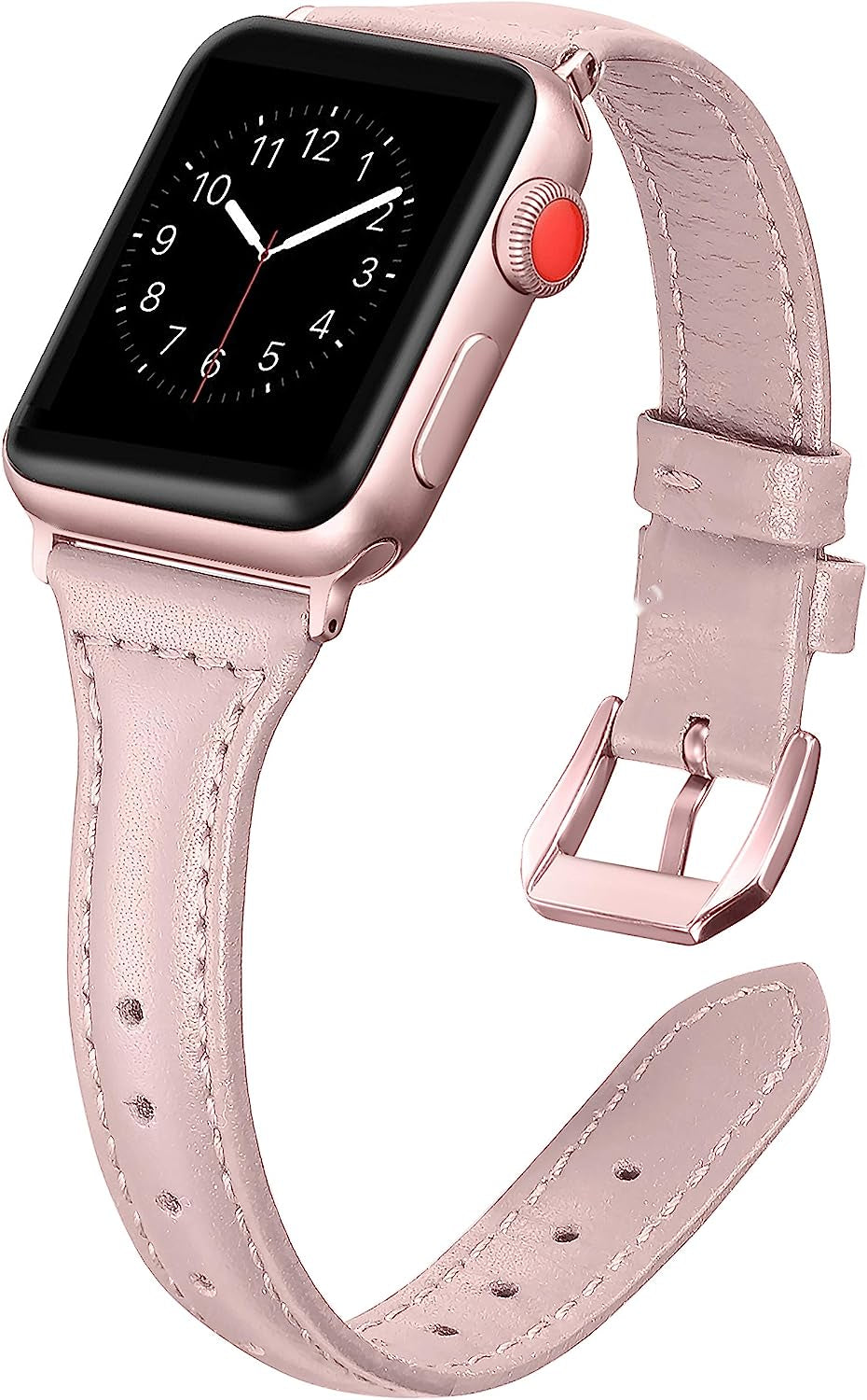 Secbolt Leather Bands Compatible Apple Watch Band 38Mm 40Mm 41Mm 42Mm 44Mm 45Mm Slim Replacement Wristband Sport Strap for Iwatch SE Series 8 7 6 5 4 3 2 1 Stainless Steel Buckle  Secbolt Pink with Rose Gold Buckle 38mm/40mm/41mm 