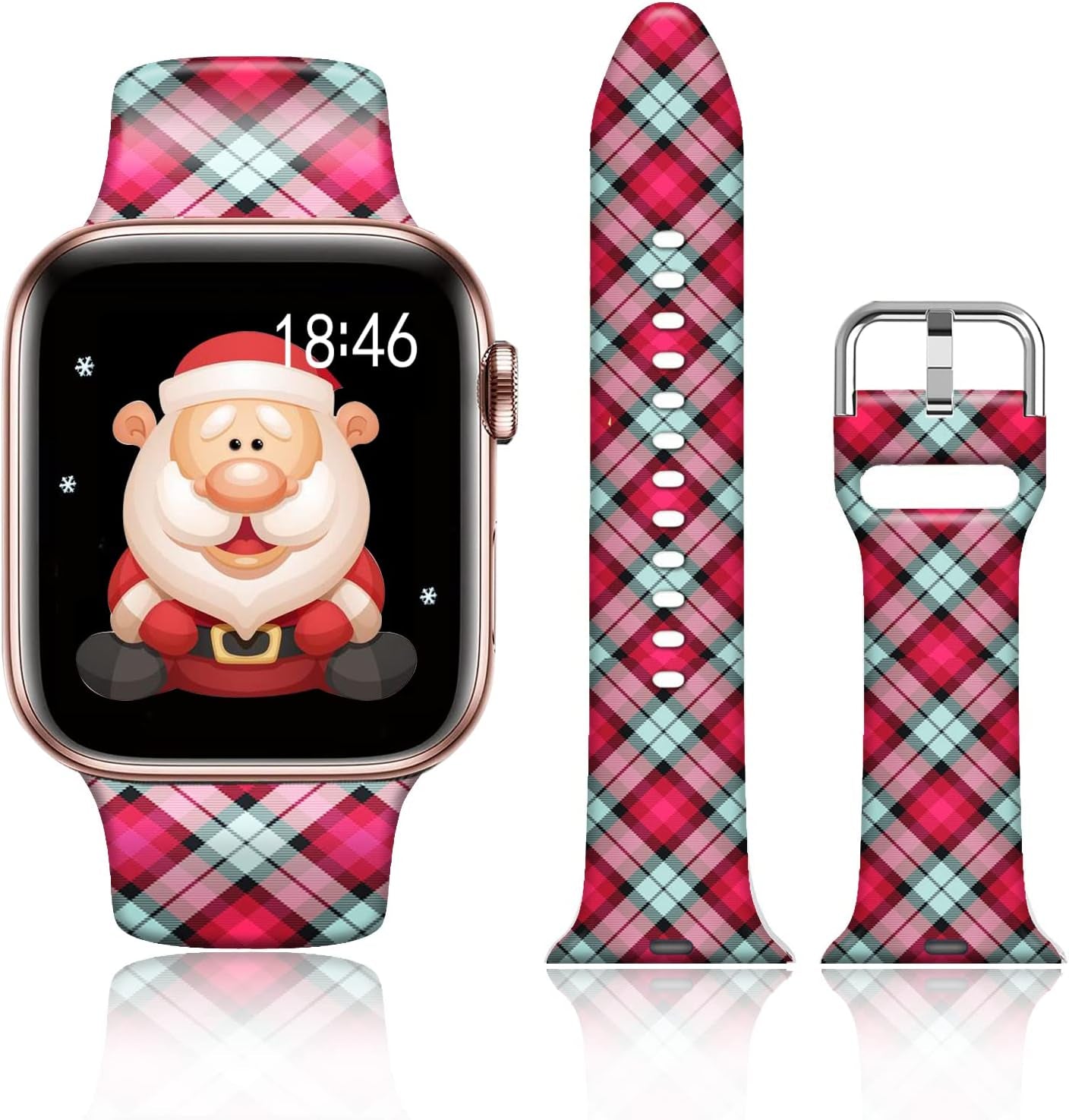 FTFCASE Silicone Floral Bands Compatible with Apple Watch 49Mm 45Mm 44Mm 42Mm, Gray Pattern Printed Soft Silicone Sport Strap Replacement for Iwatch SE Series 8 7 6 5 4 3 2 1 for Women Men Girls  FTFCASE Christmas Red Plaid 38mm/40mm/41mm 