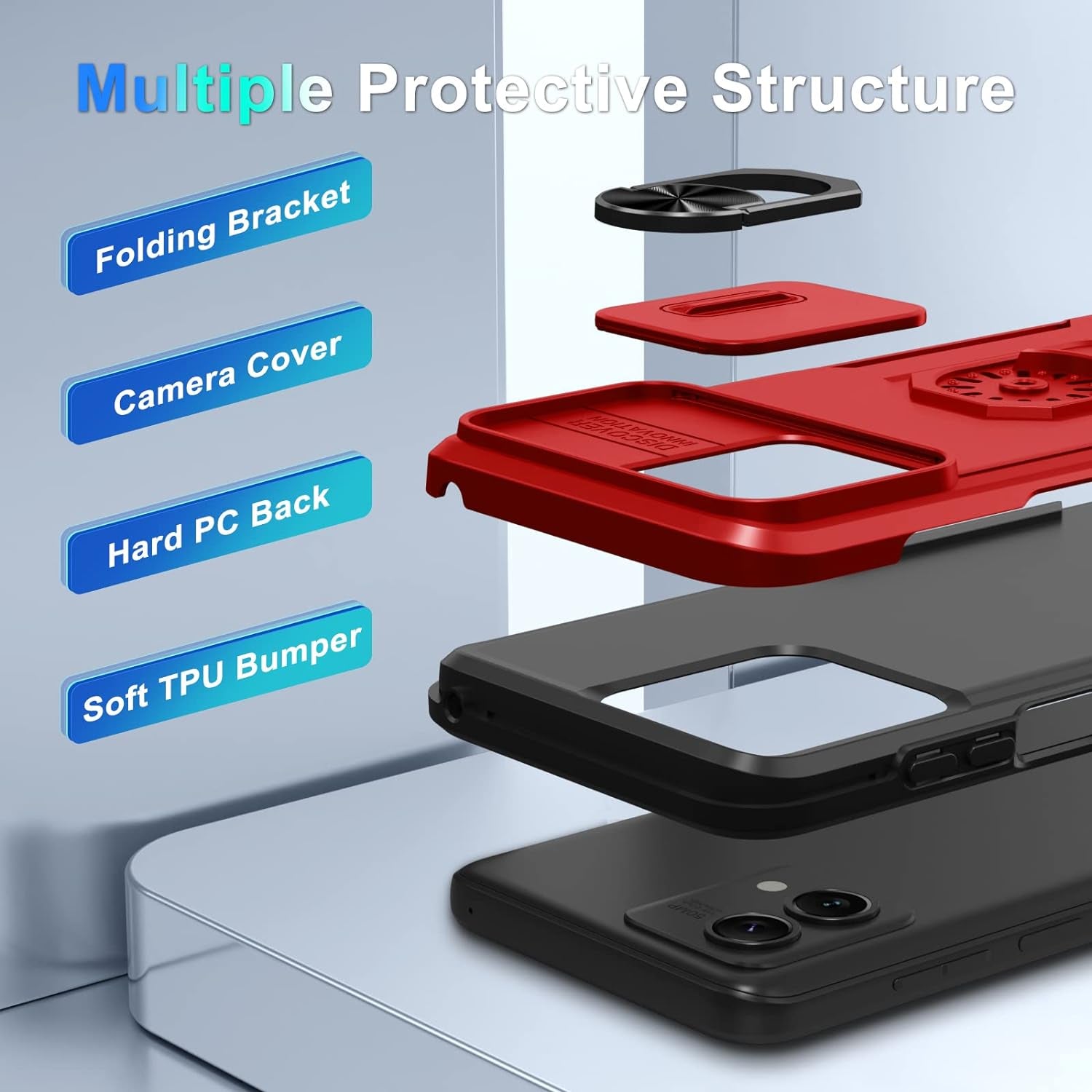 CASEJEEN for Motorola Moto G Stylus 5G 2023 Case with 1 Screen Protector[Not for 4G or 2022 Version],Slide Camera Lens Cover+Finger Ring Stable Kickstand,Shockproof Protective Phone Cover,Red  CASEJEEN   